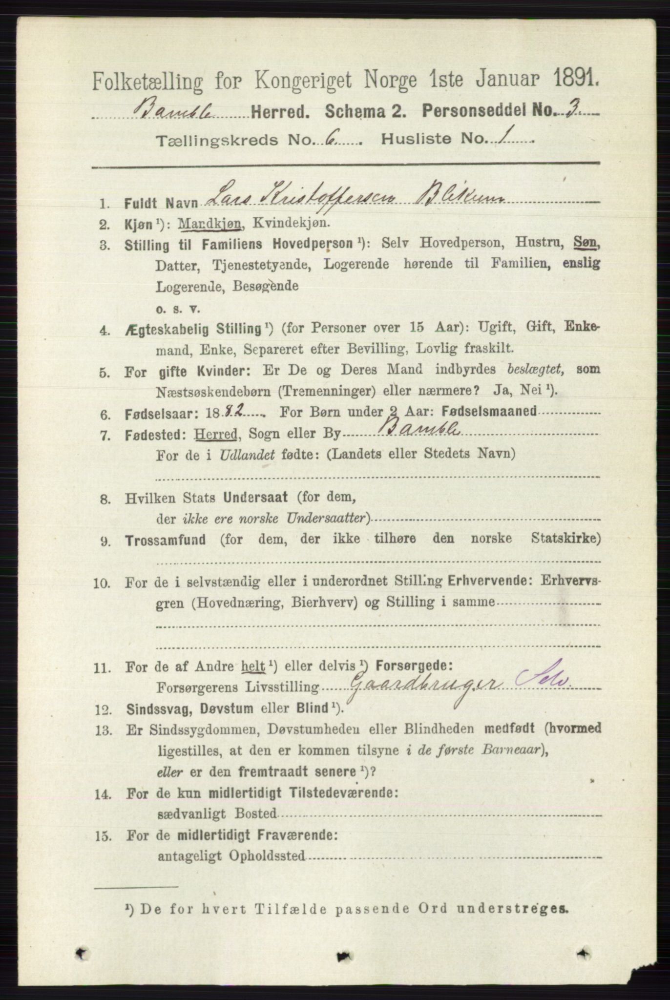 RA, 1891 census for 0814 Bamble, 1891, p. 2696