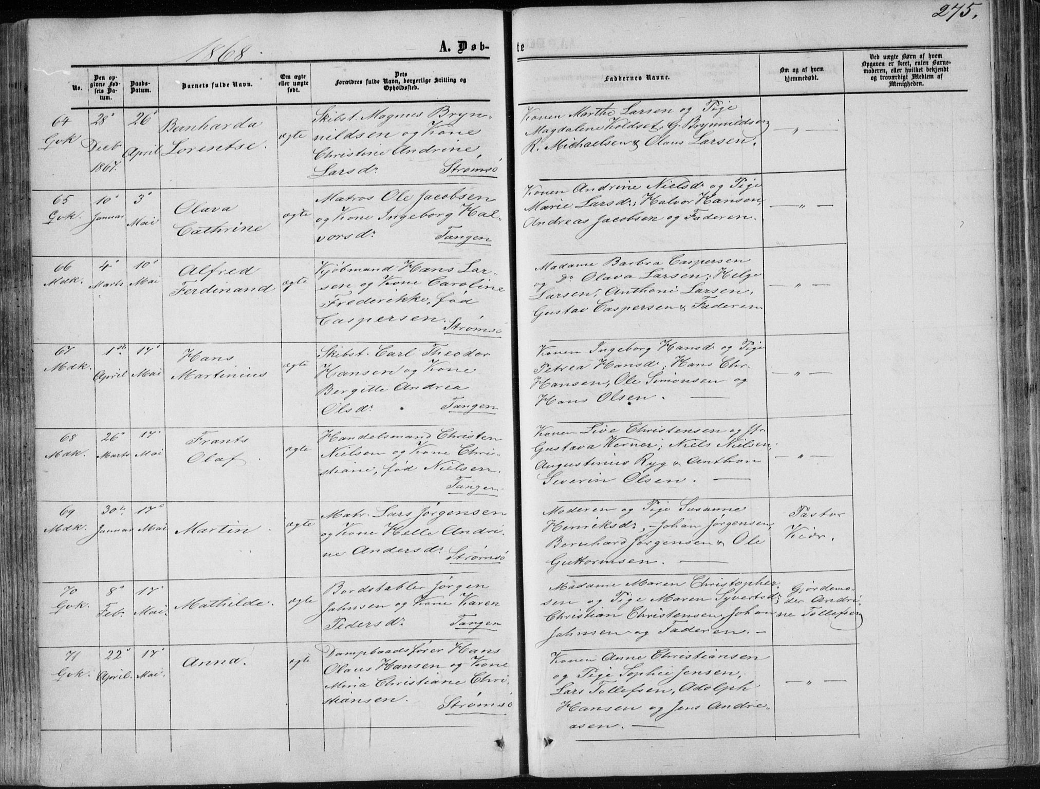 Strømsø kirkebøker, AV/SAKO-A-246/F/Fa/L0015: Parish register (official) no. I 15, 1859-1868, p. 275