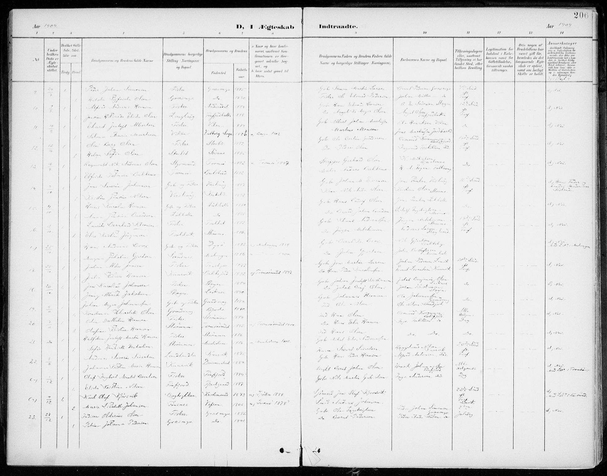 Lenvik sokneprestembete, SATØ/S-1310/H/Ha/Haa/L0014kirke: Parish register (official) no. 14, 1899-1909, p. 206