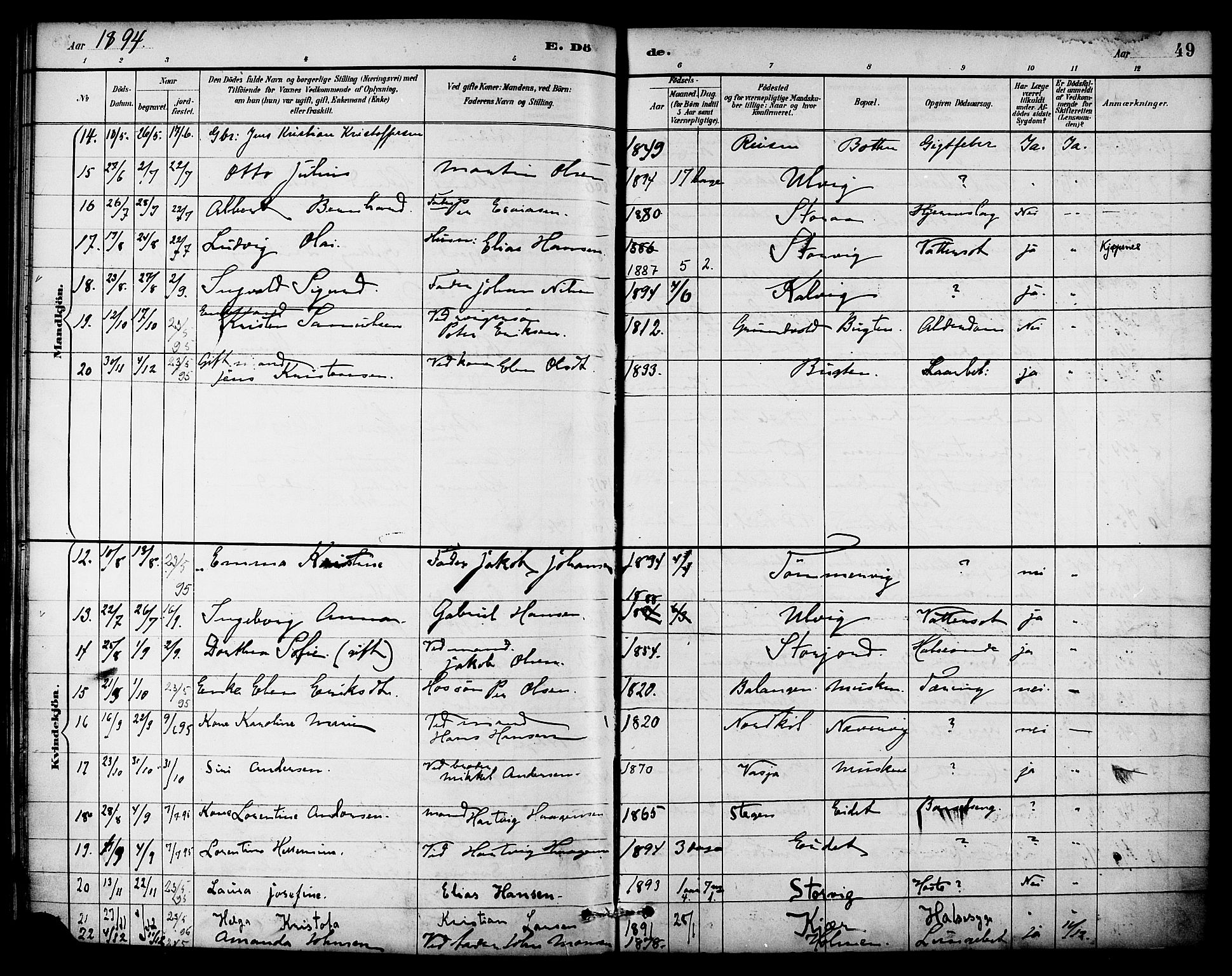 Ministerialprotokoller, klokkerbøker og fødselsregistre - Nordland, AV/SAT-A-1459/861/L0870: Parish register (official) no. 861A05, 1889-1903, p. 49