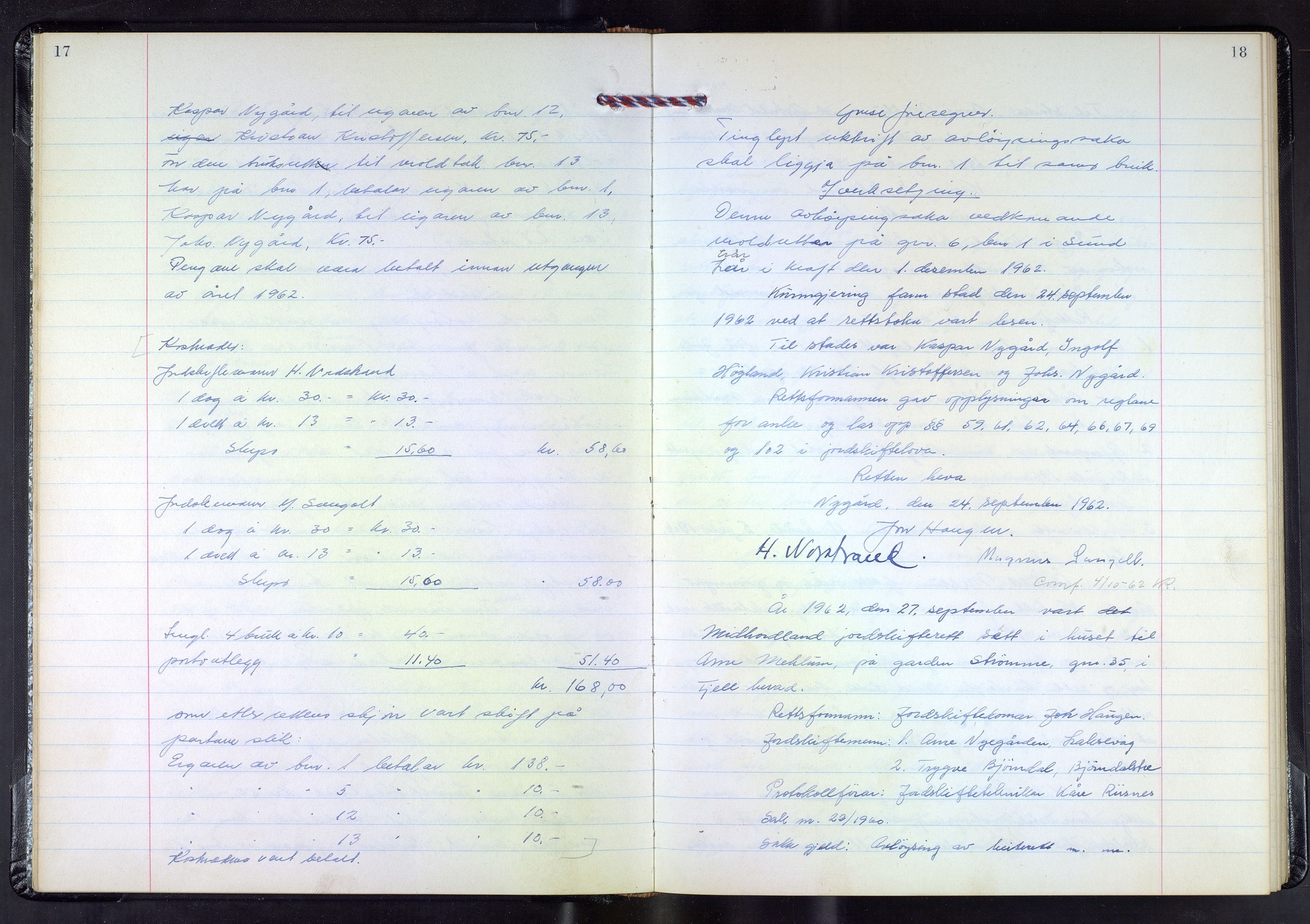 Hordaland jordskiftedøme - III Midhordland jordskiftedistrikt, AV/SAB-A-7001/A/Aa/L0035: Forhandlingsprotokoll, 1962-1969, p. 17-18
