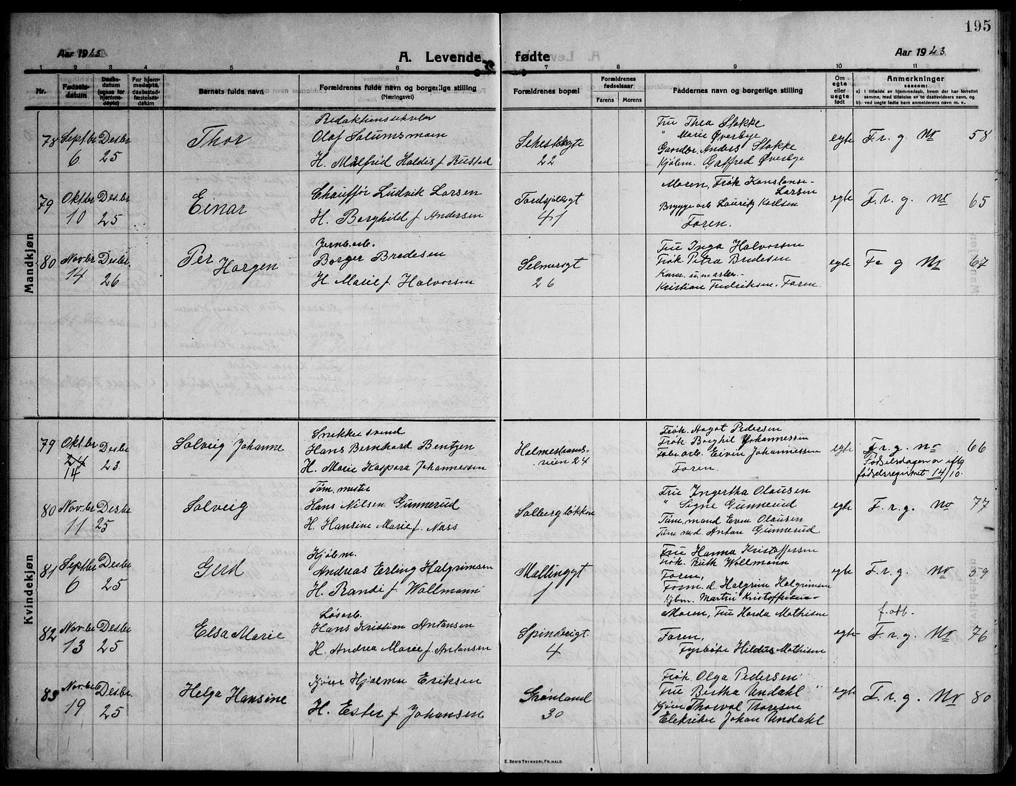 Strømsø kirkebøker, AV/SAKO-A-246/F/Fa/L0029: Parish register (official) no. I 27, 1915-1930, p. 195