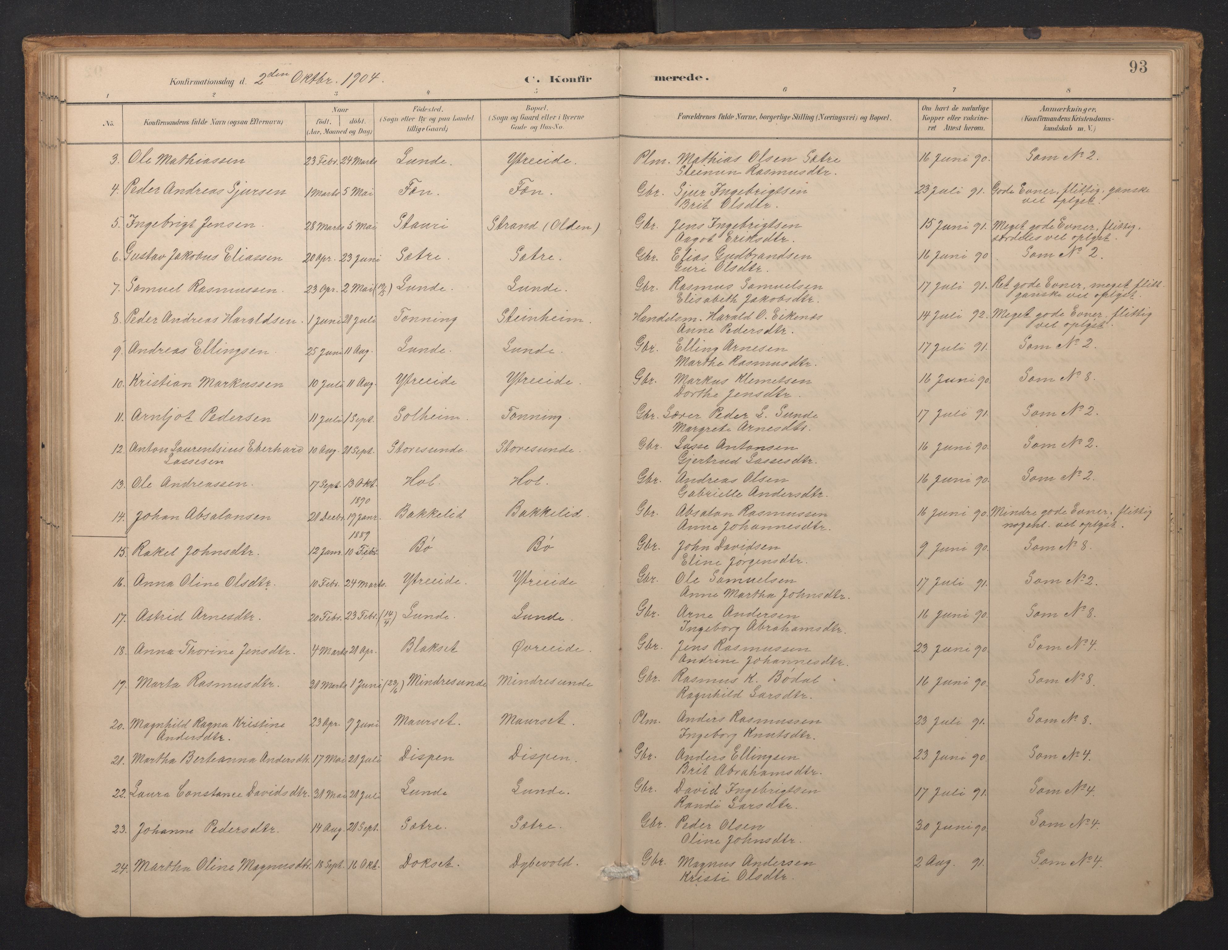 Stryn Sokneprestembete, SAB/A-82501: Parish register (copy) no. A 2, 1883-1905, p. 92b-93a