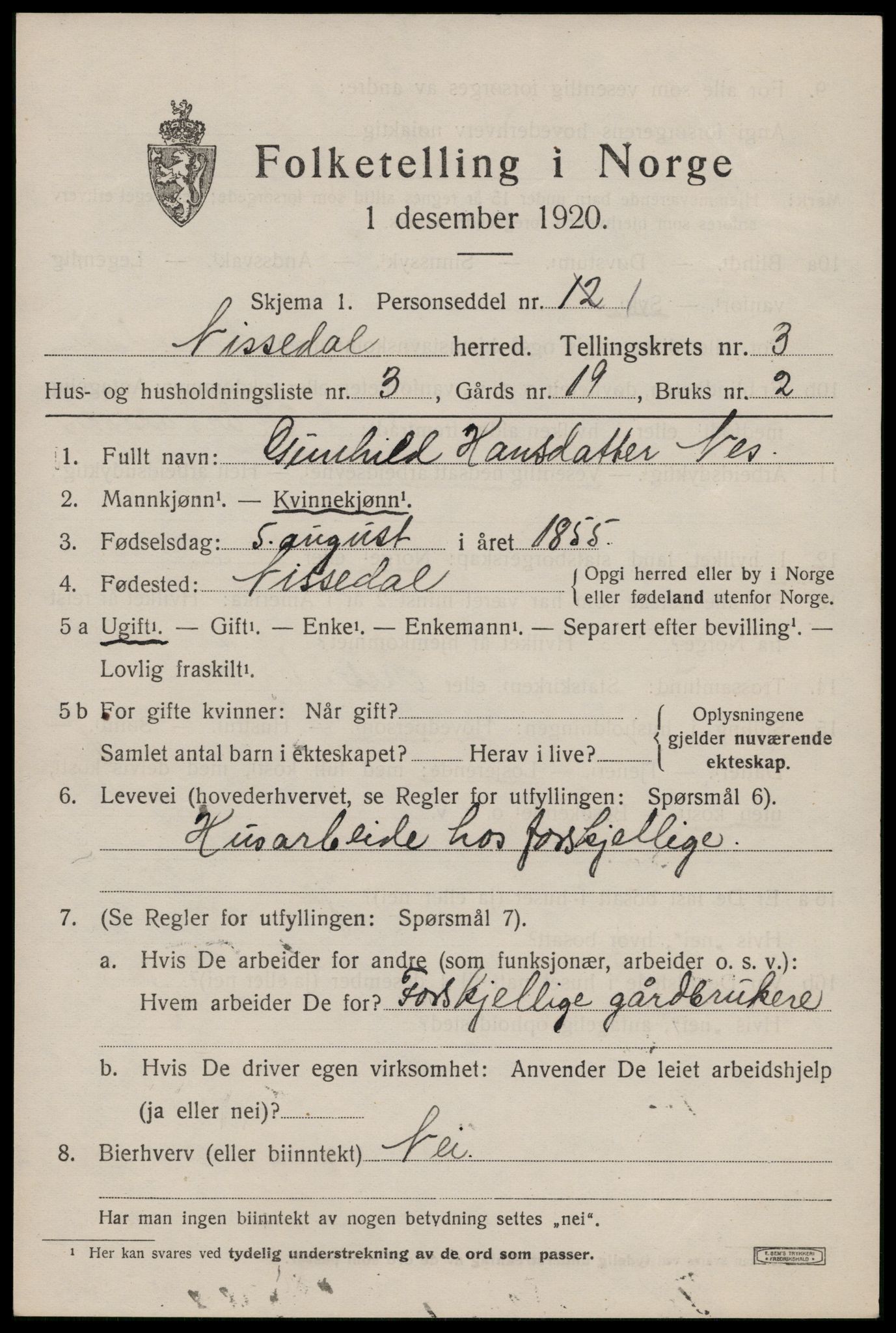 SAKO, 1920 census for Nissedal, 1920, p. 1519