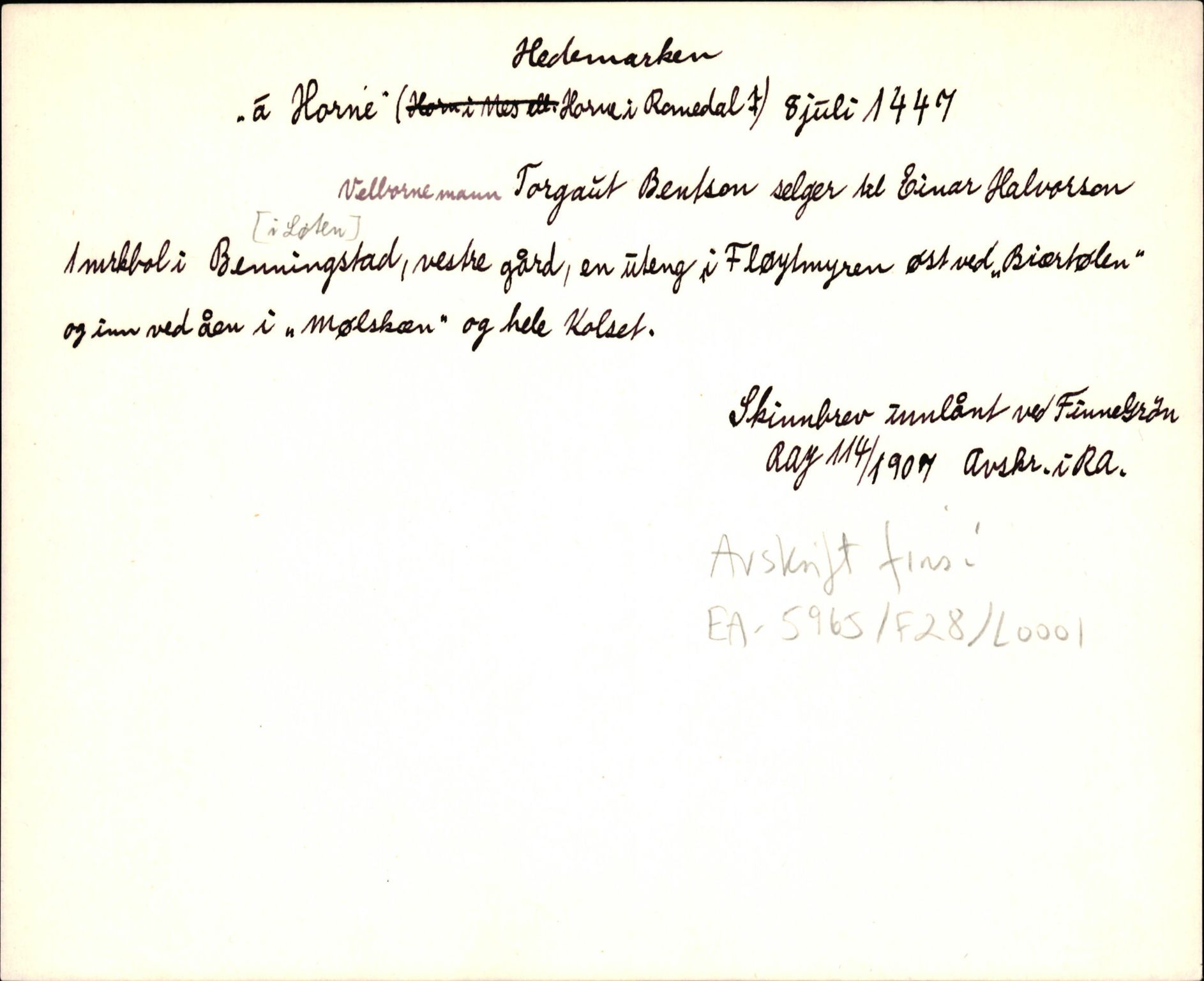 Riksarkivets diplomsamling, AV/RA-EA-5965/F35/F35d/L0001: Innlånte diplomer, seddelregister, 1316-1591, p. 135