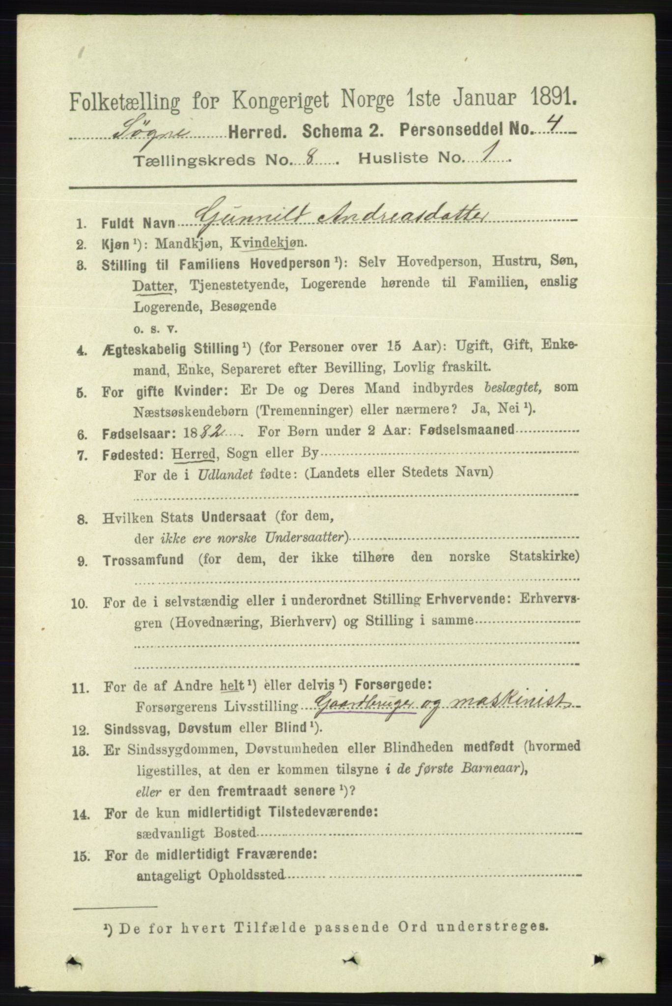 RA, 1891 census for 1018 Søgne, 1891, p. 2214