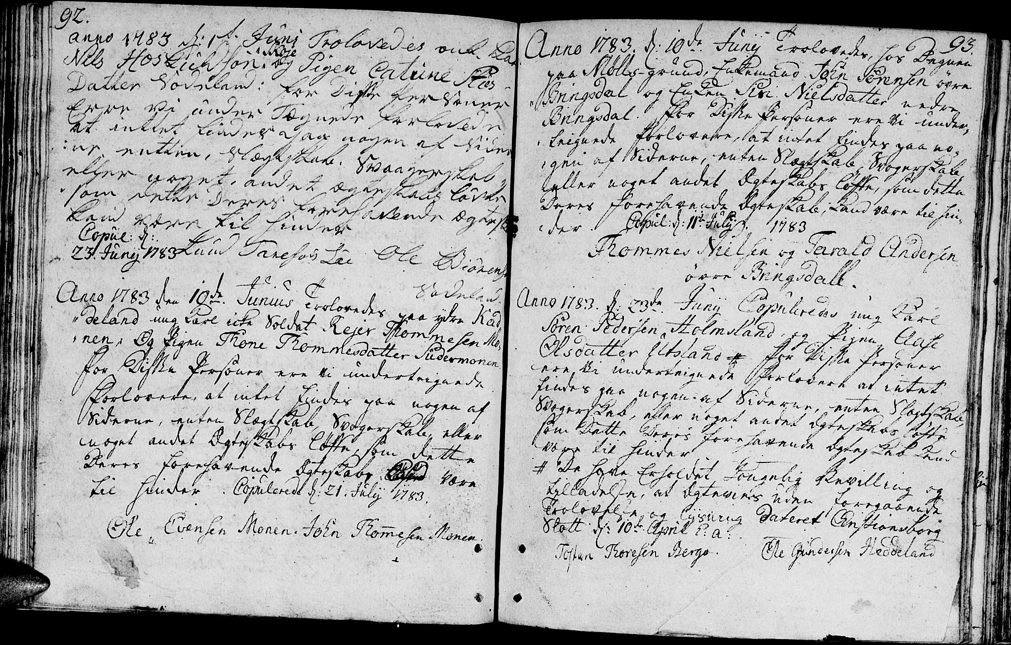 Holum sokneprestkontor, SAK/1111-0022/F/Fa/Faa/L0001: Parish register (official) no. A 1, 1750-1802, p. 92-93