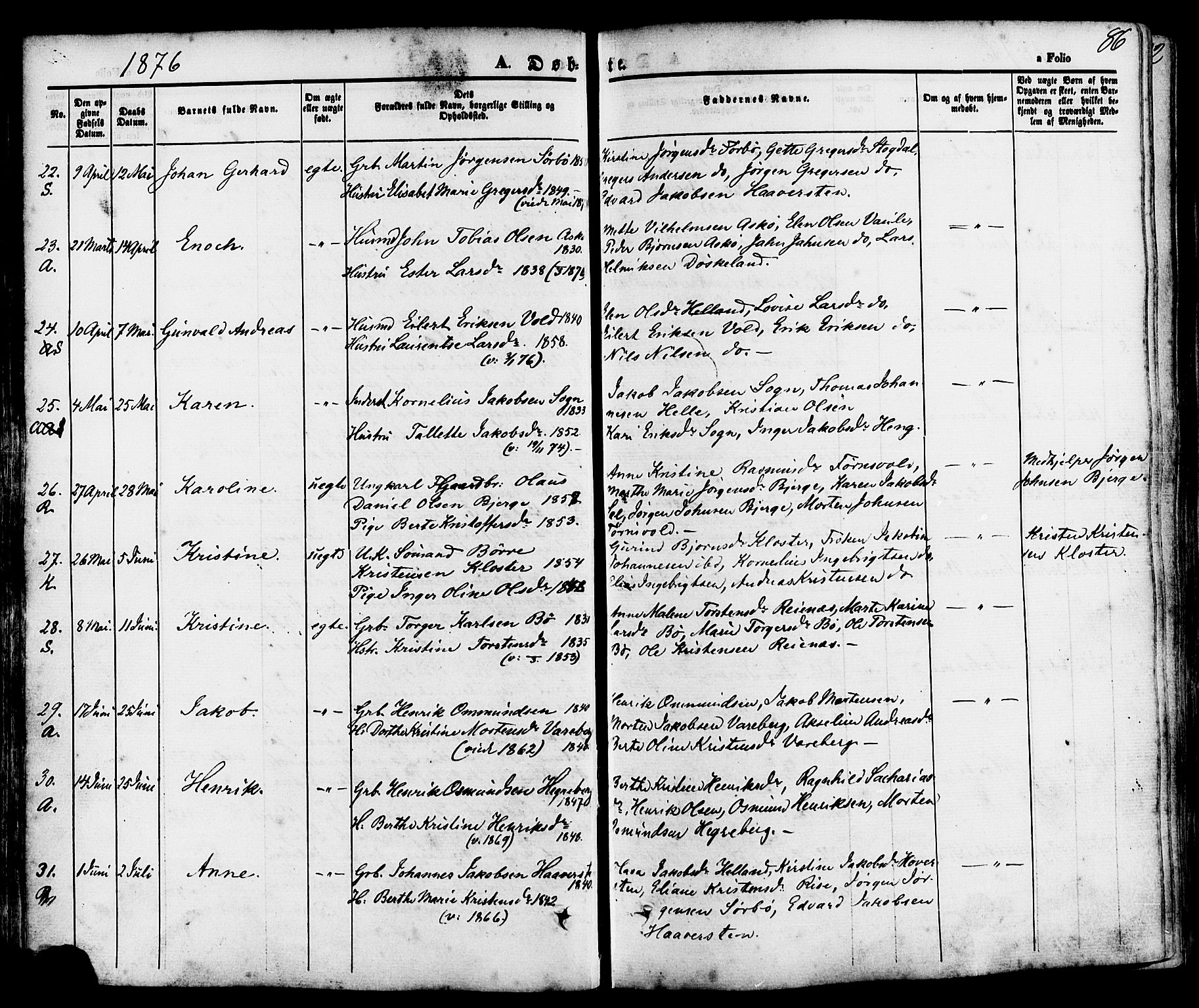 Rennesøy sokneprestkontor, AV/SAST-A -101827/H/Ha/Haa/L0006: Parish register (official) no. A 6, 1860-1878, p. 86