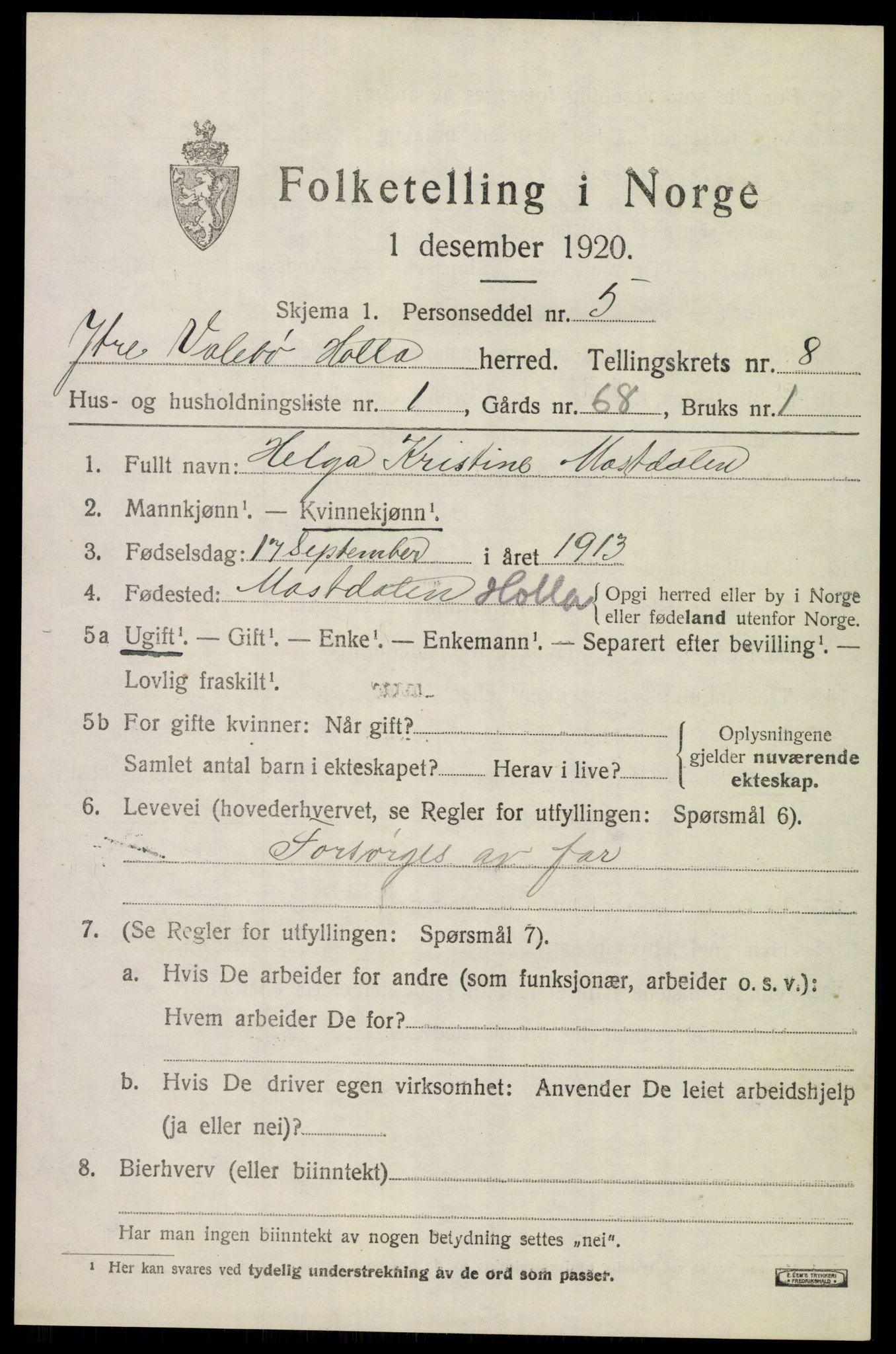 SAKO, 1920 census for Holla, 1920, p. 5315