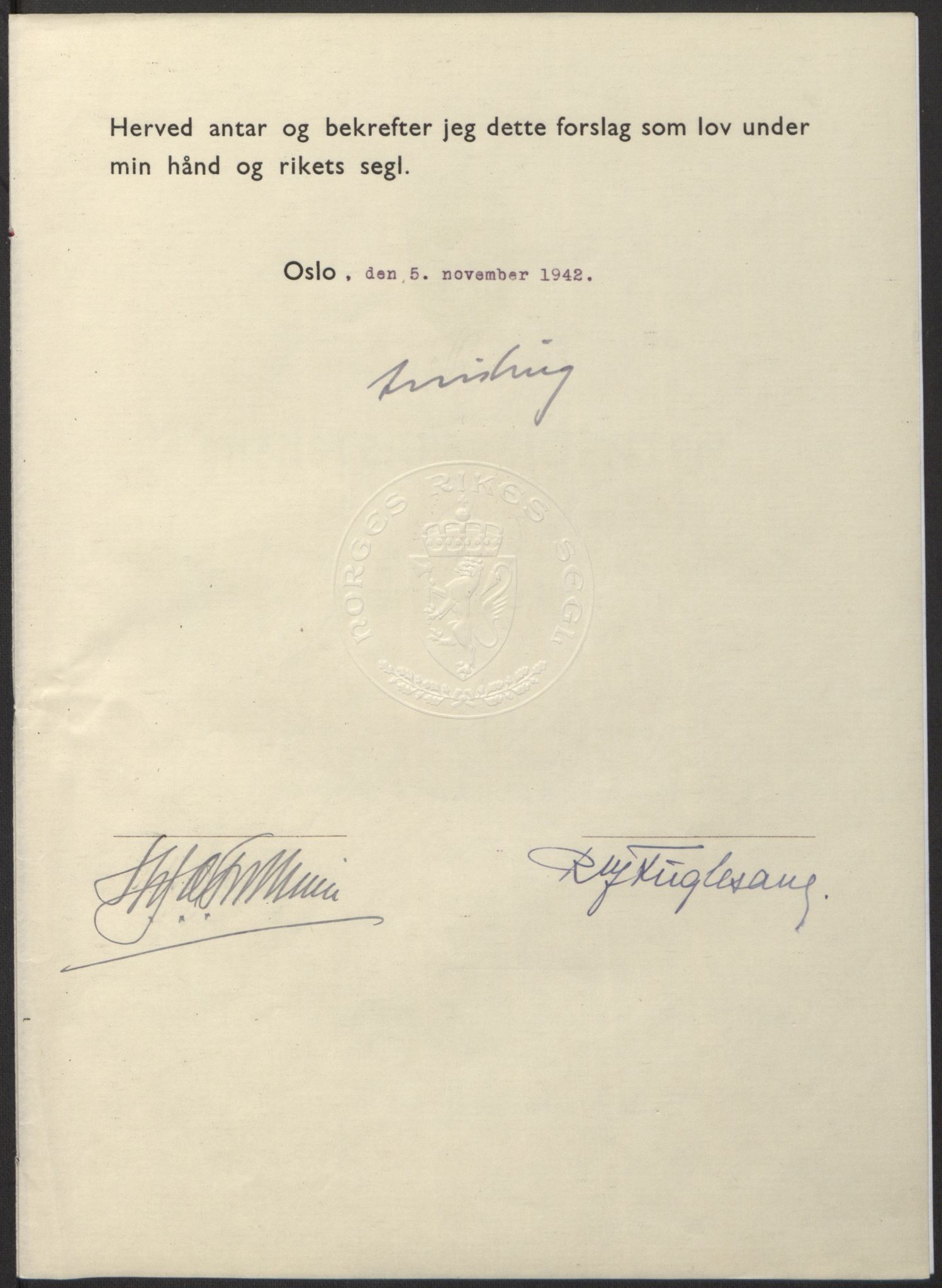 NS-administrasjonen 1940-1945 (Statsrådsekretariatet, de kommisariske statsråder mm), RA/S-4279/D/Db/L0098: Lover II, 1942, p. 488