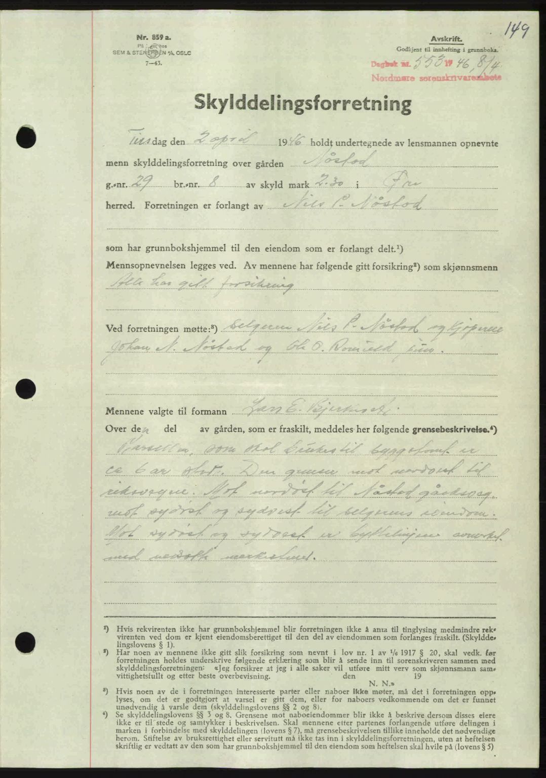 Nordmøre sorenskriveri, AV/SAT-A-4132/1/2/2Ca: Mortgage book no. A101, 1946-1946, Diary no: : 553/1946