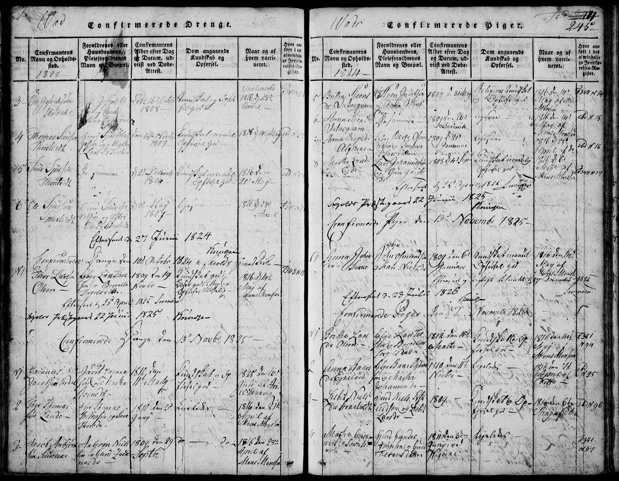 Skjold sokneprestkontor, AV/SAST-A-101847/H/Ha/Hab/L0002: Parish register (copy) no. B 2 /2, 1815-1830, p. 245