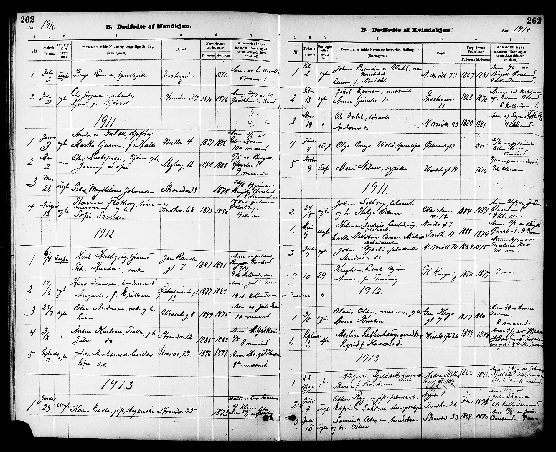 Ministerialprotokoller, klokkerbøker og fødselsregistre - Sør-Trøndelag, SAT/A-1456/605/L0254: Parish register (copy) no. 605C01, 1908-1916, p. 262