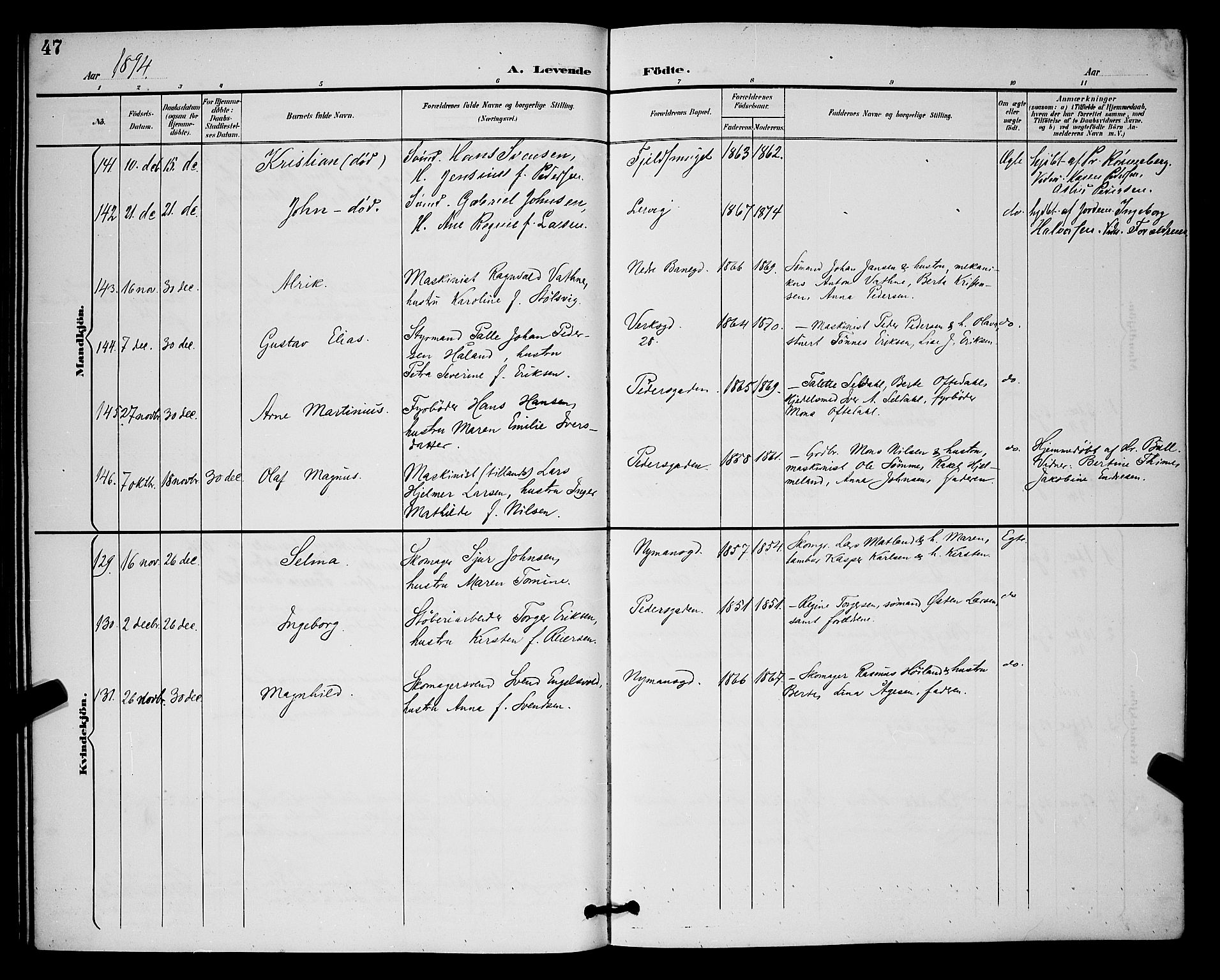 St. Johannes sokneprestkontor, SAST/A-101814/001/30/30BB/L0003: Parish register (copy) no. B 3, 1893-1900, p. 47