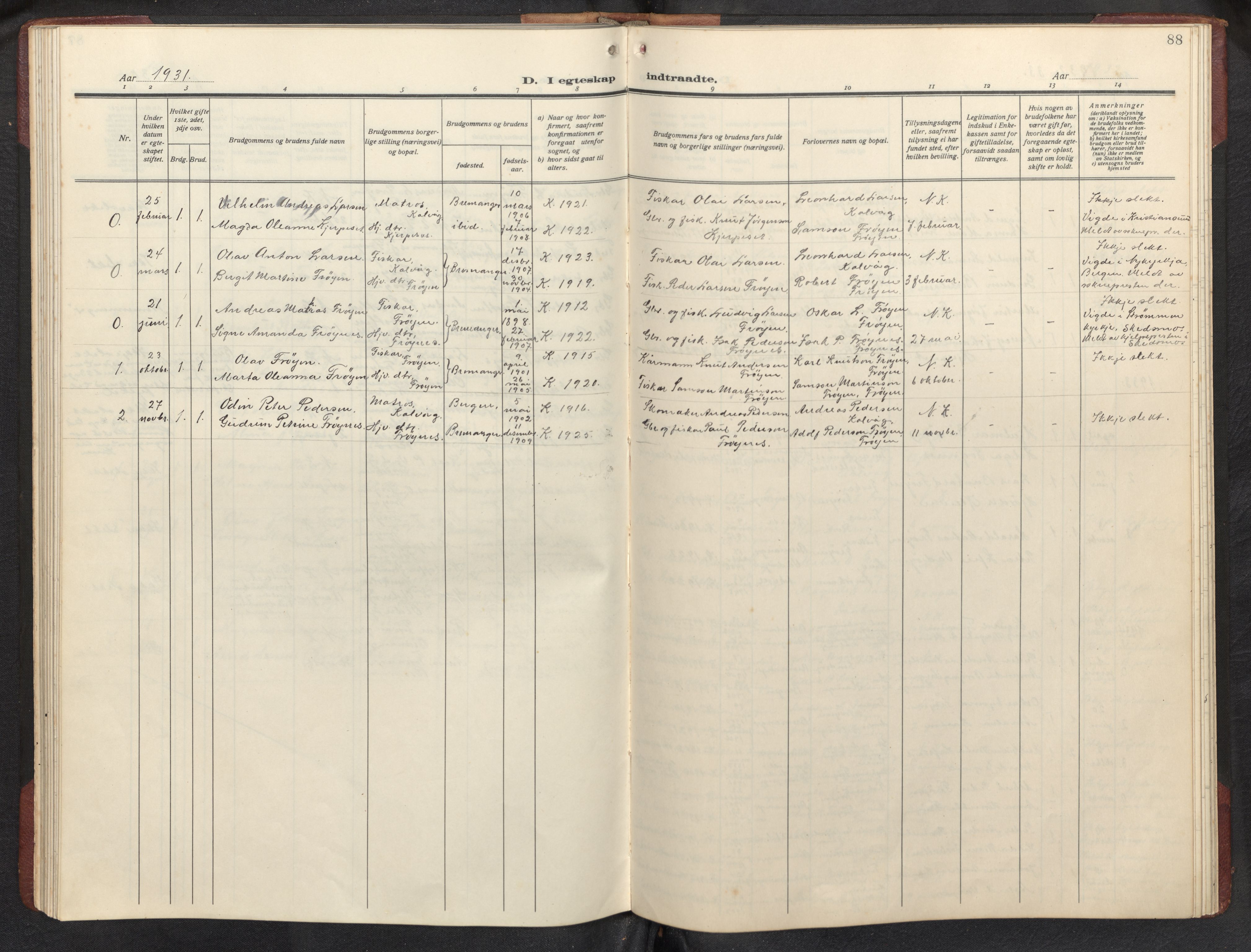 Bremanger sokneprestembete, SAB/A-82201/H/Hab/Habb/L0002: Parish register (copy) no. B 2, 1926-1945, p. 87b-88a