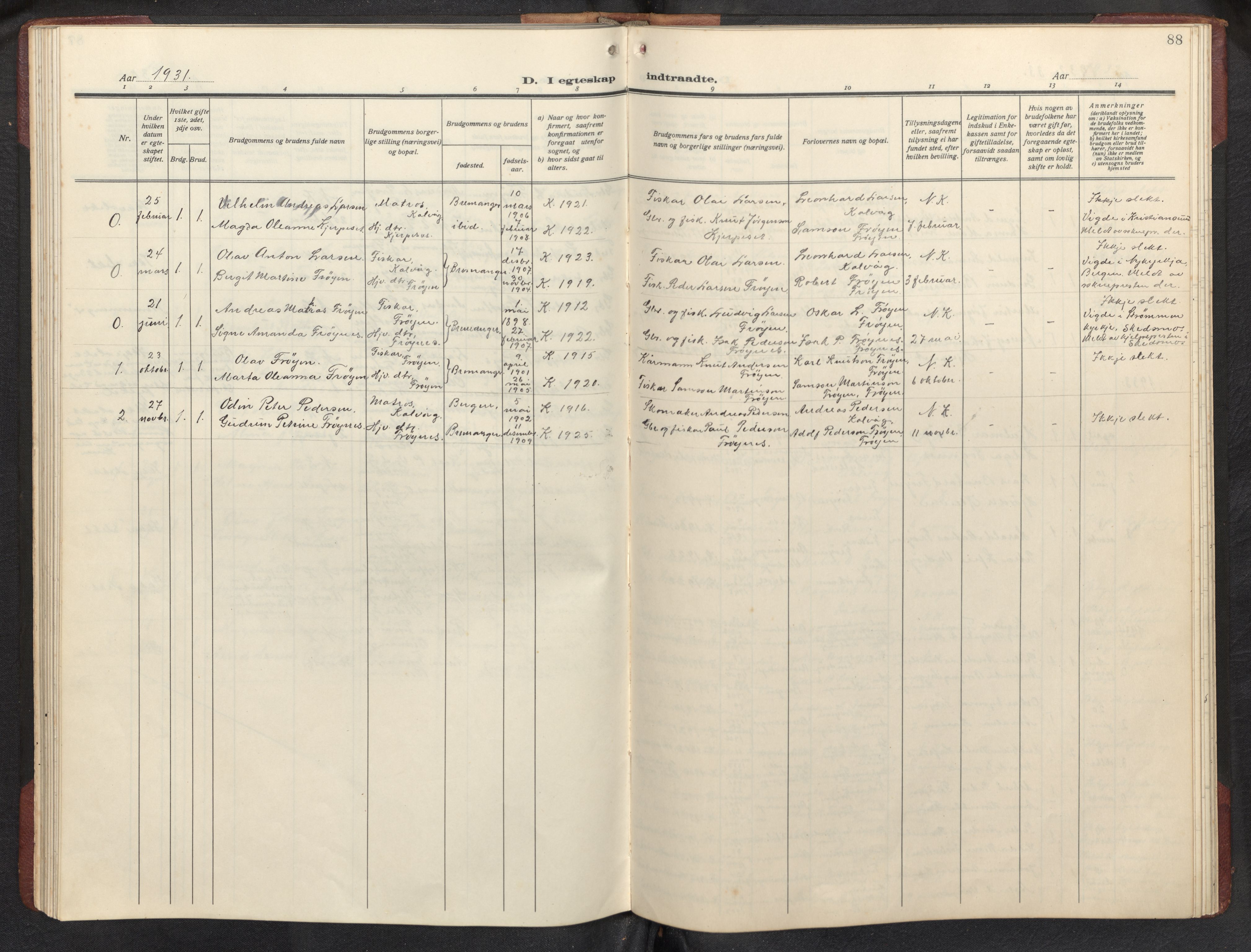 Bremanger sokneprestembete, AV/SAB-A-82201/H/Hab/Habb/L0002: Parish register (copy) no. B 2, 1926-1945, p. 87b-88a