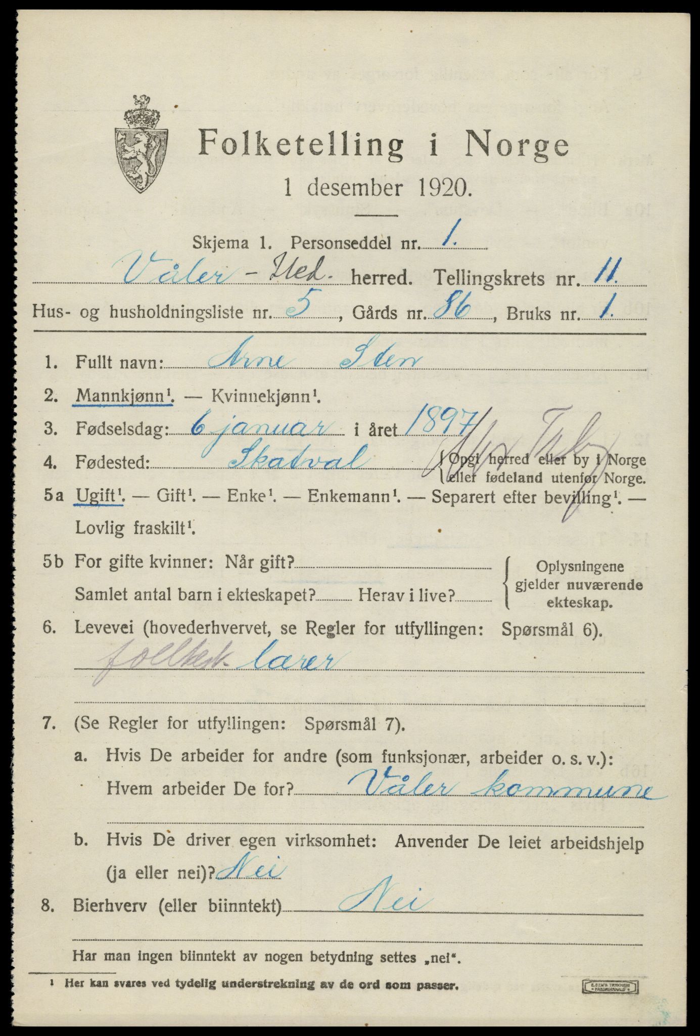 SAH, 1920 census for Våler (Hedmark), 1920, p. 10329