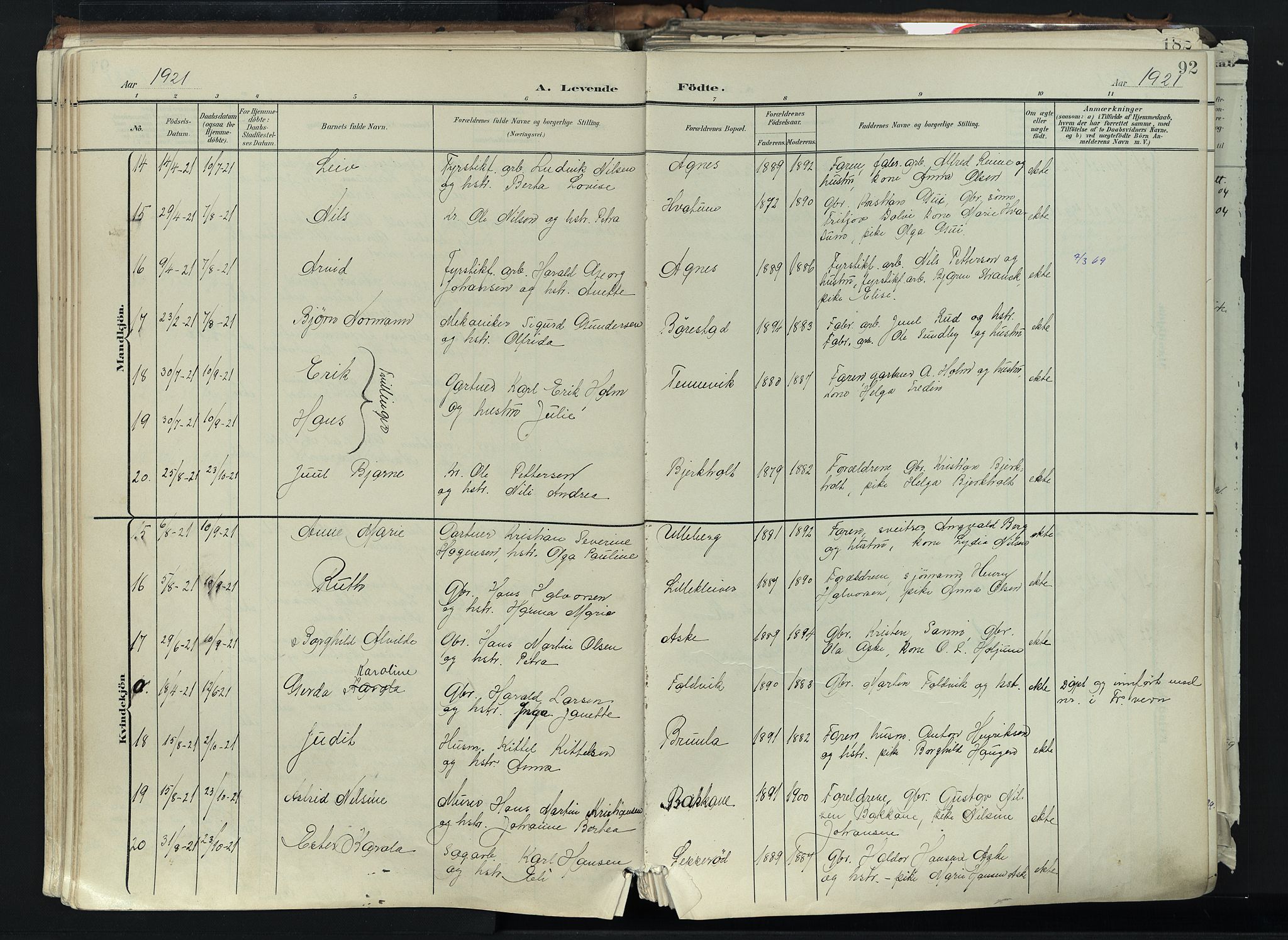 Brunlanes kirkebøker, AV/SAKO-A-342/F/Fc/L0003: Parish register (official) no. III 3, 1900-1922, p. 92