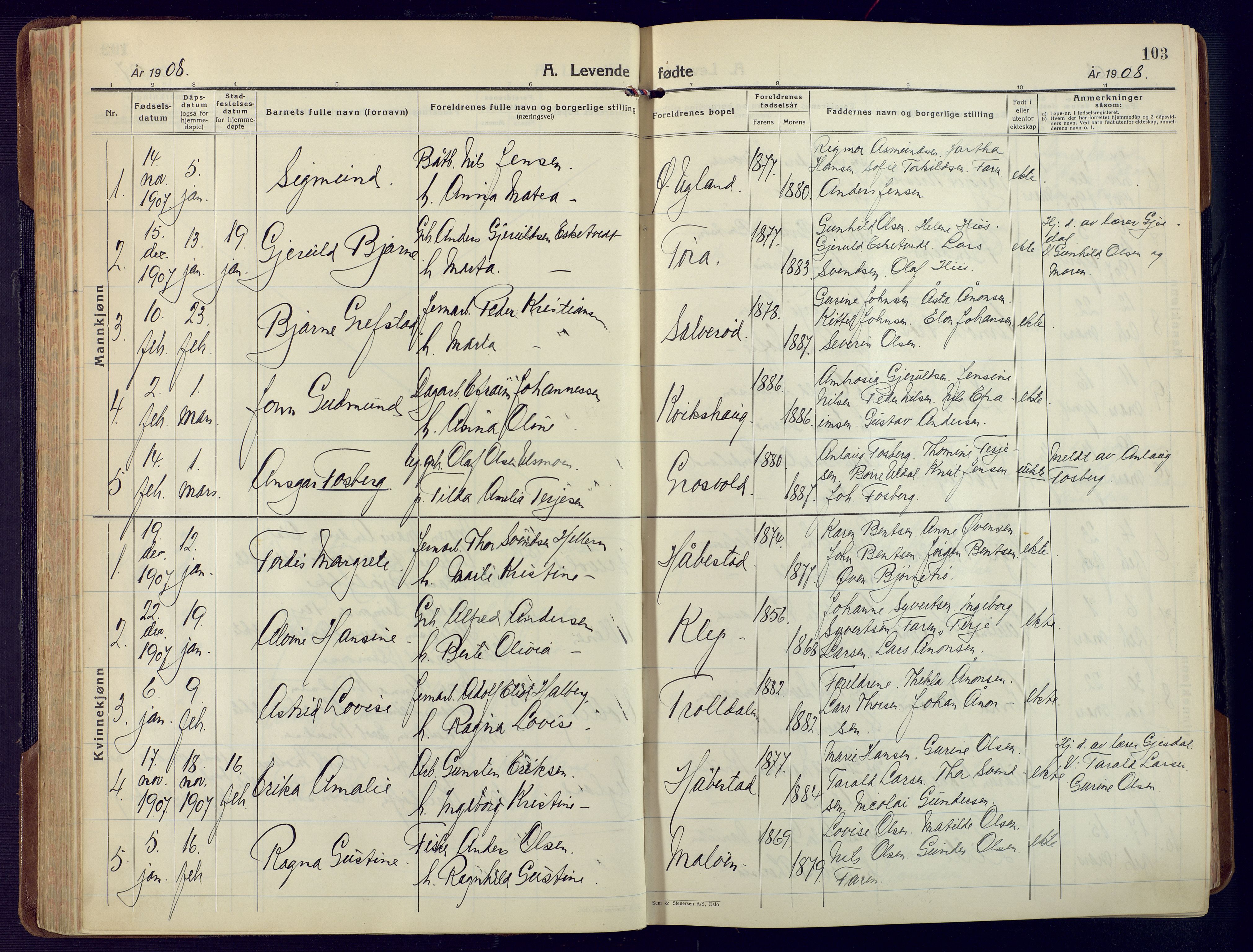 Fjære sokneprestkontor, SAK/1111-0011/F/Fa/L0004: Parish register (official) no. A 4, 1902-1925, p. 103