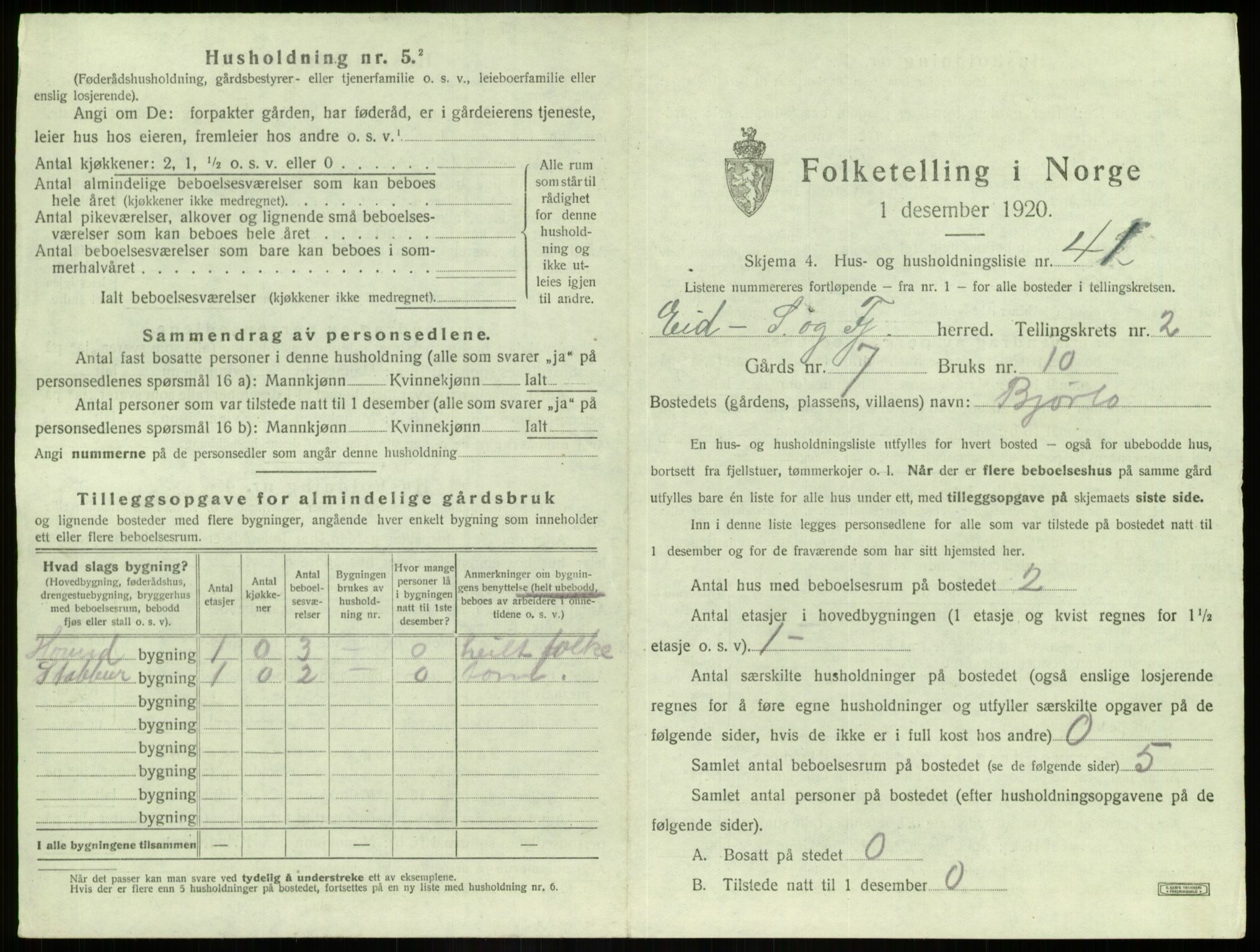 SAB, 1920 census for Eid, 1920, p. 170