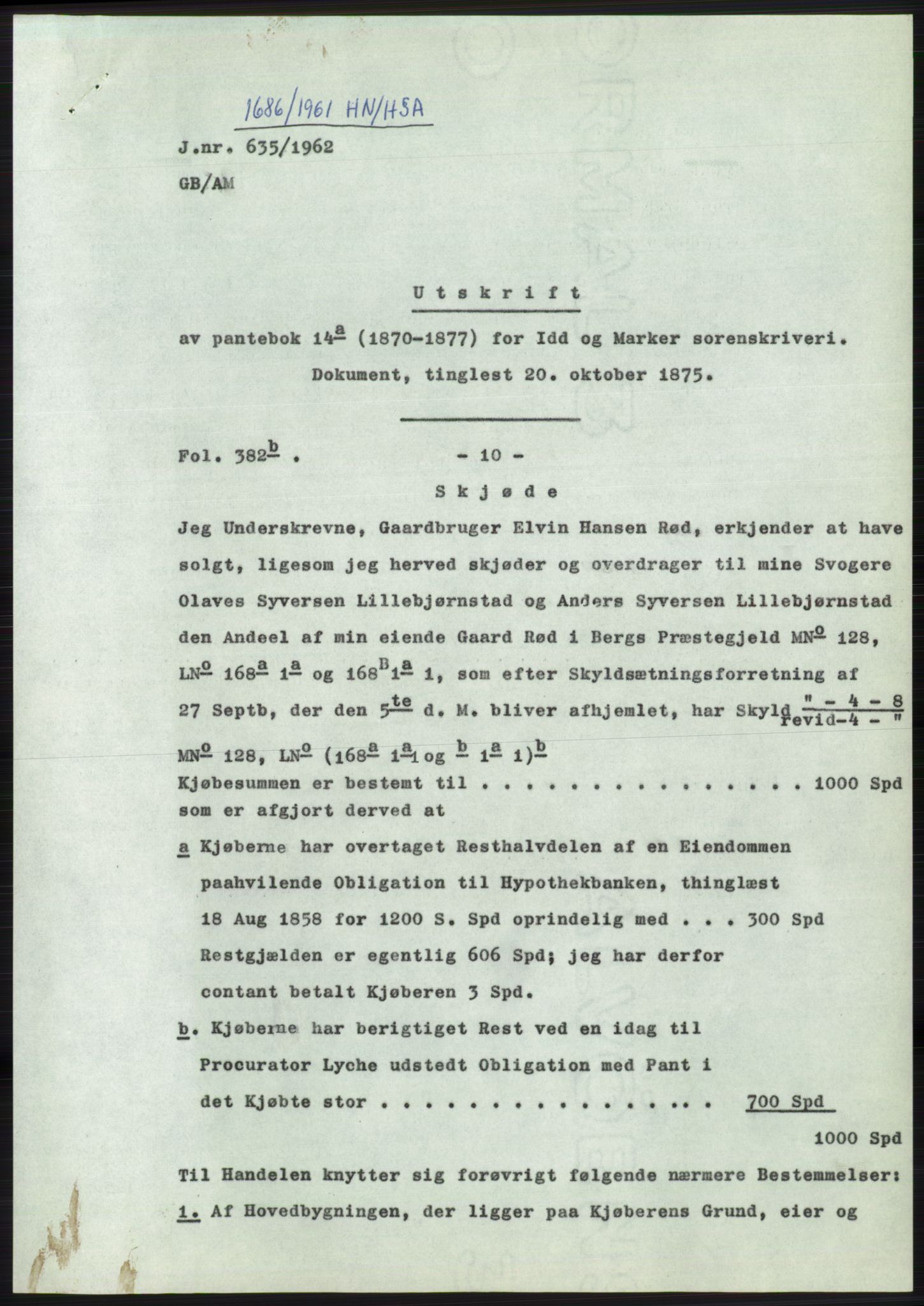 Statsarkivet i Oslo, SAO/A-10621/Z/Zd/L0014: Avskrifter, j.nr 1101-1809/1961, 1961, p. 317