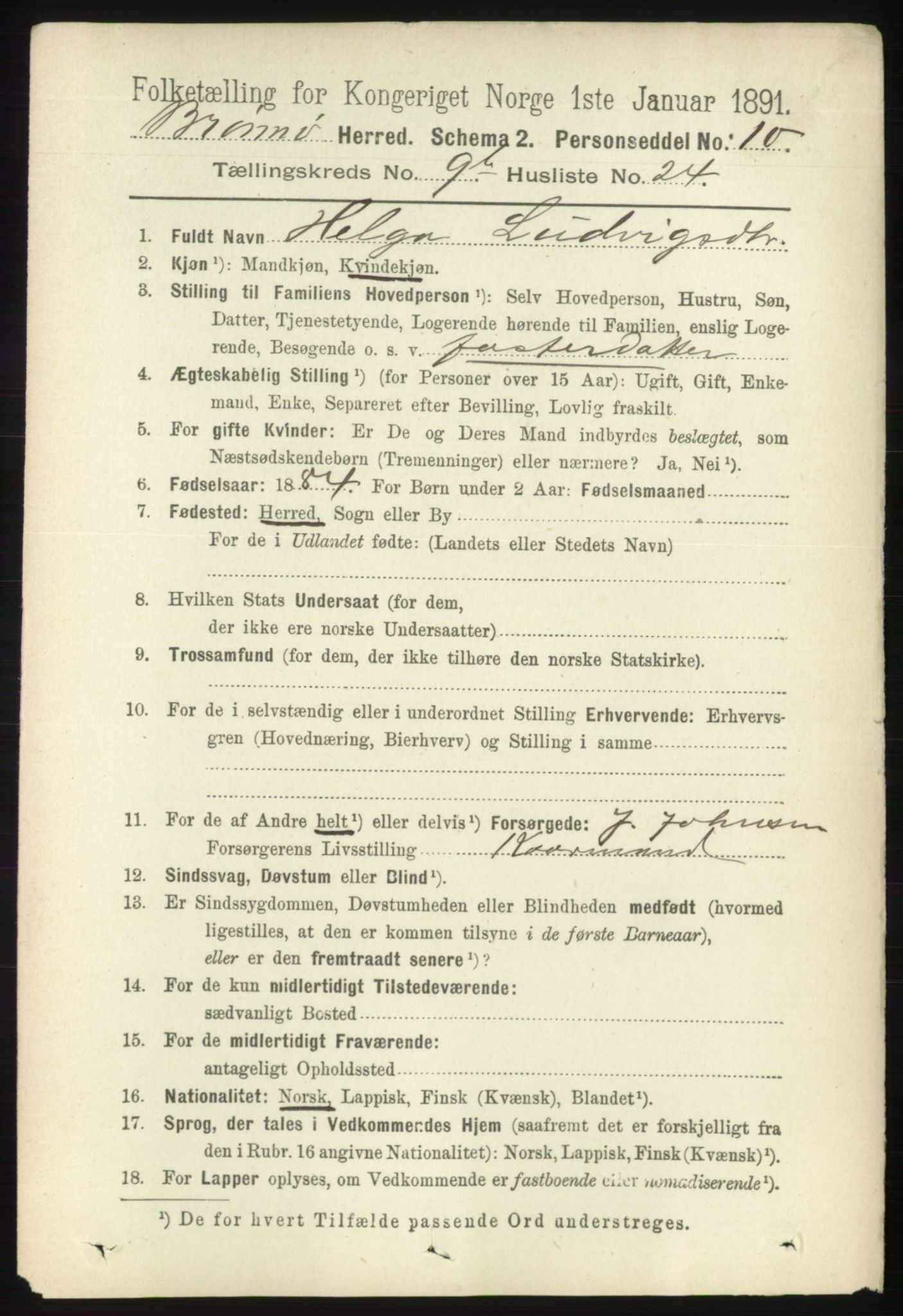 RA, 1891 census for 1814 Brønnøy, 1891, p. 5564