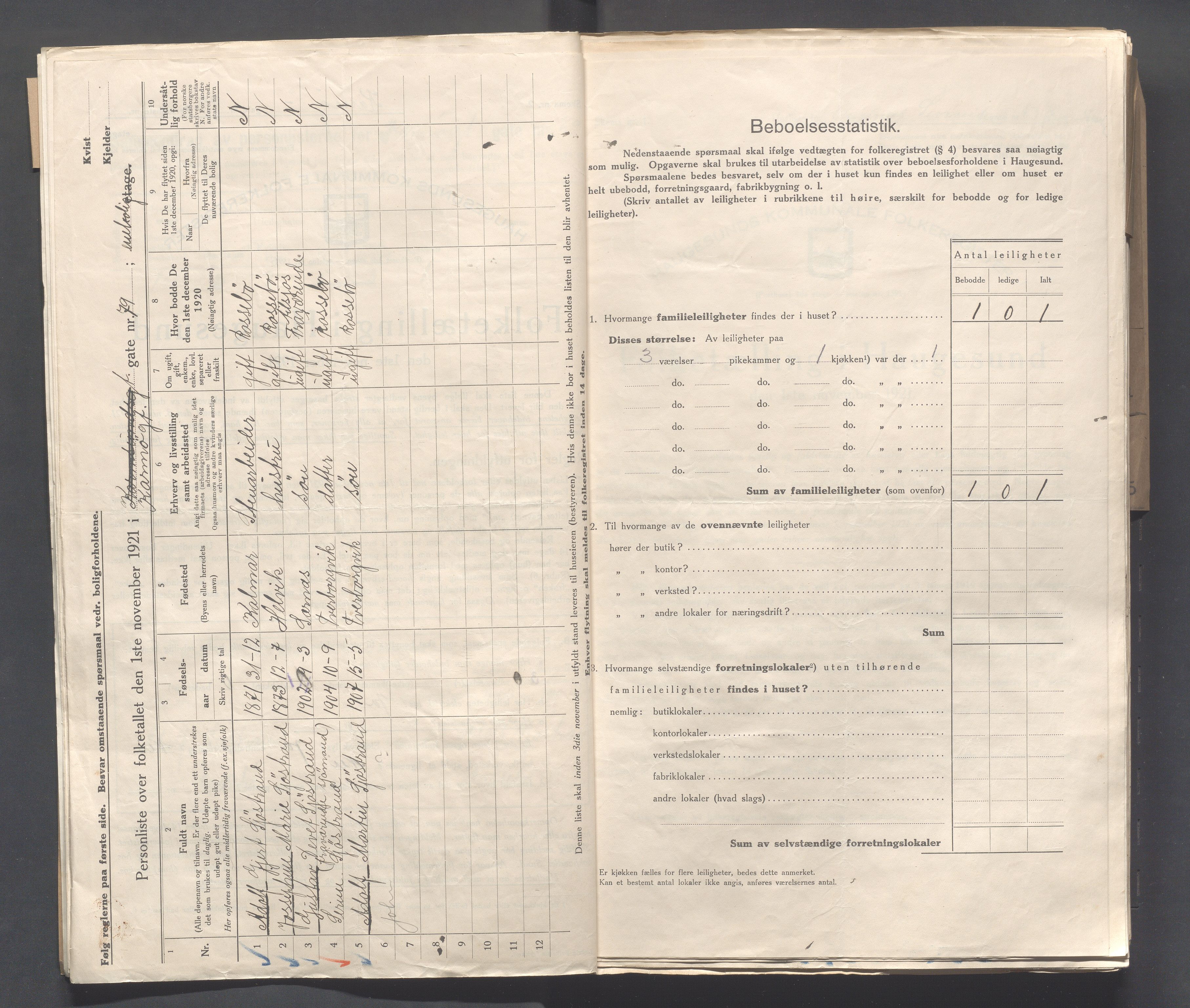 IKAR, Local census 1.11.1921 for Haugesund, 1921, p. 2642