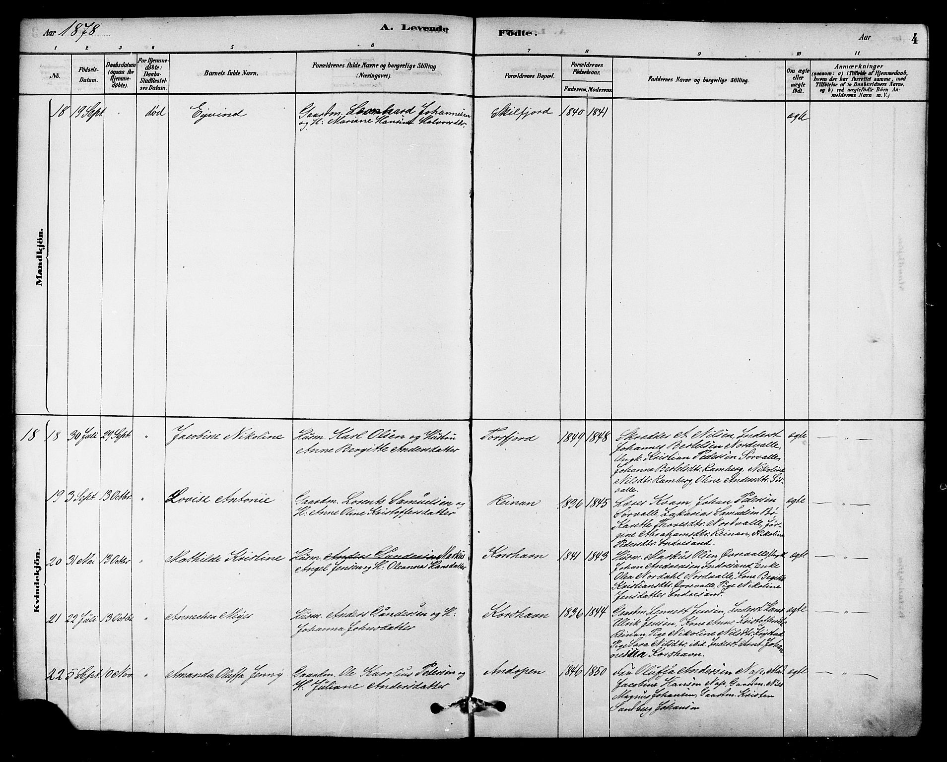 Ministerialprotokoller, klokkerbøker og fødselsregistre - Nordland, AV/SAT-A-1459/885/L1204: Parish register (official) no. 885A05, 1878-1892, p. 4