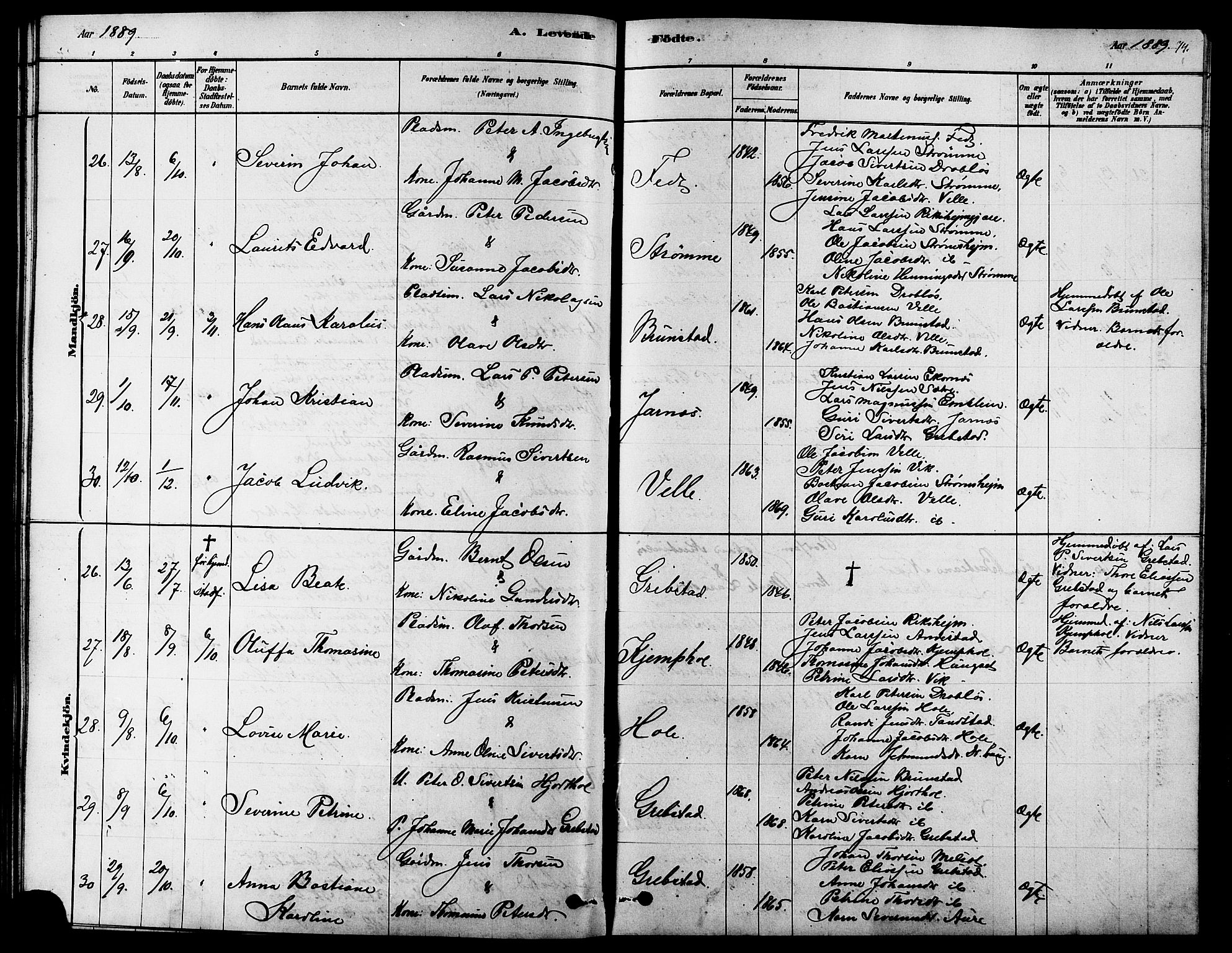 Ministerialprotokoller, klokkerbøker og fødselsregistre - Møre og Romsdal, AV/SAT-A-1454/523/L0339: Parish register (copy) no. 523C02, 1878-1891, p. 74