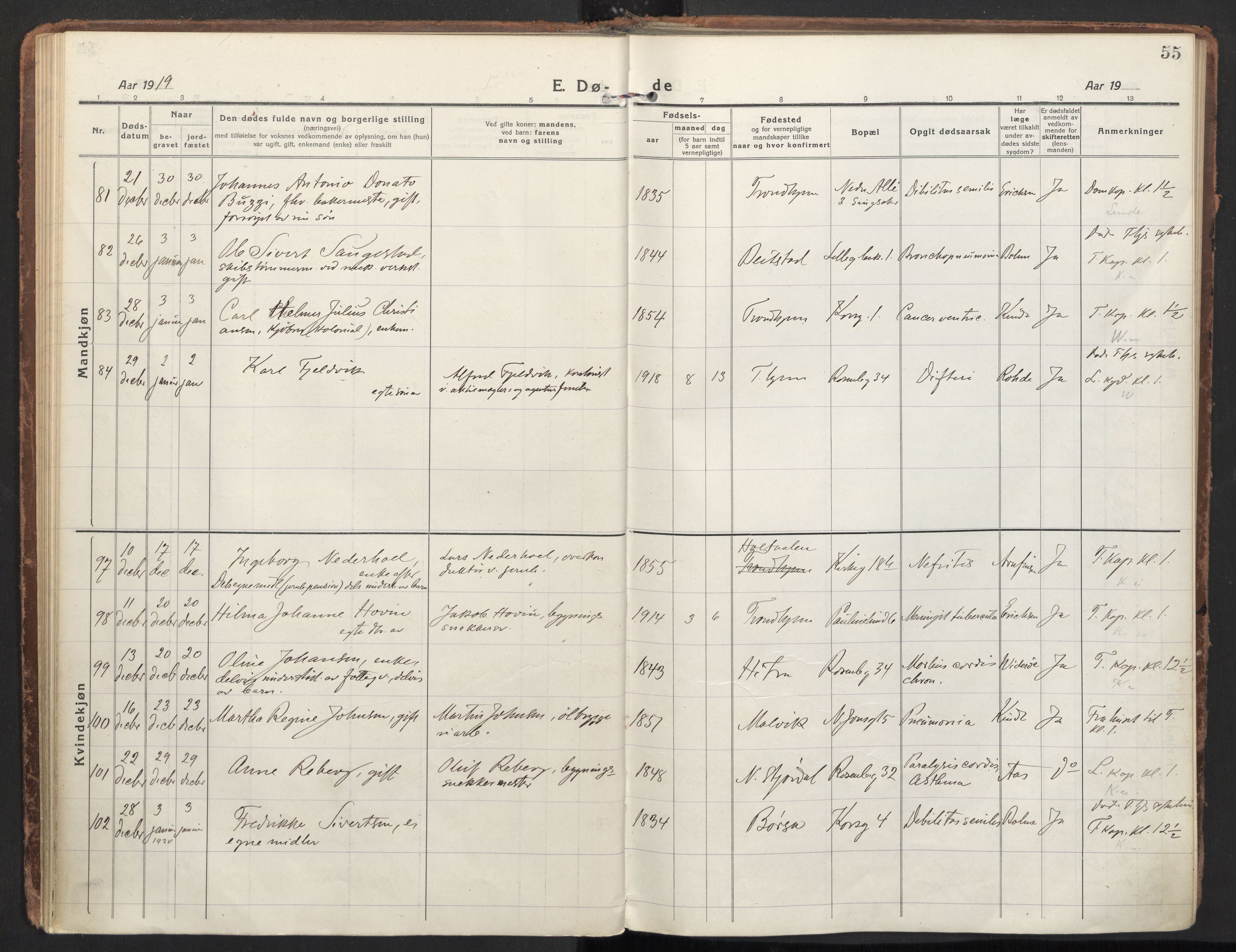 Ministerialprotokoller, klokkerbøker og fødselsregistre - Sør-Trøndelag, SAT/A-1456/604/L0207: Parish register (official) no. 604A27, 1917-1933, p. 55