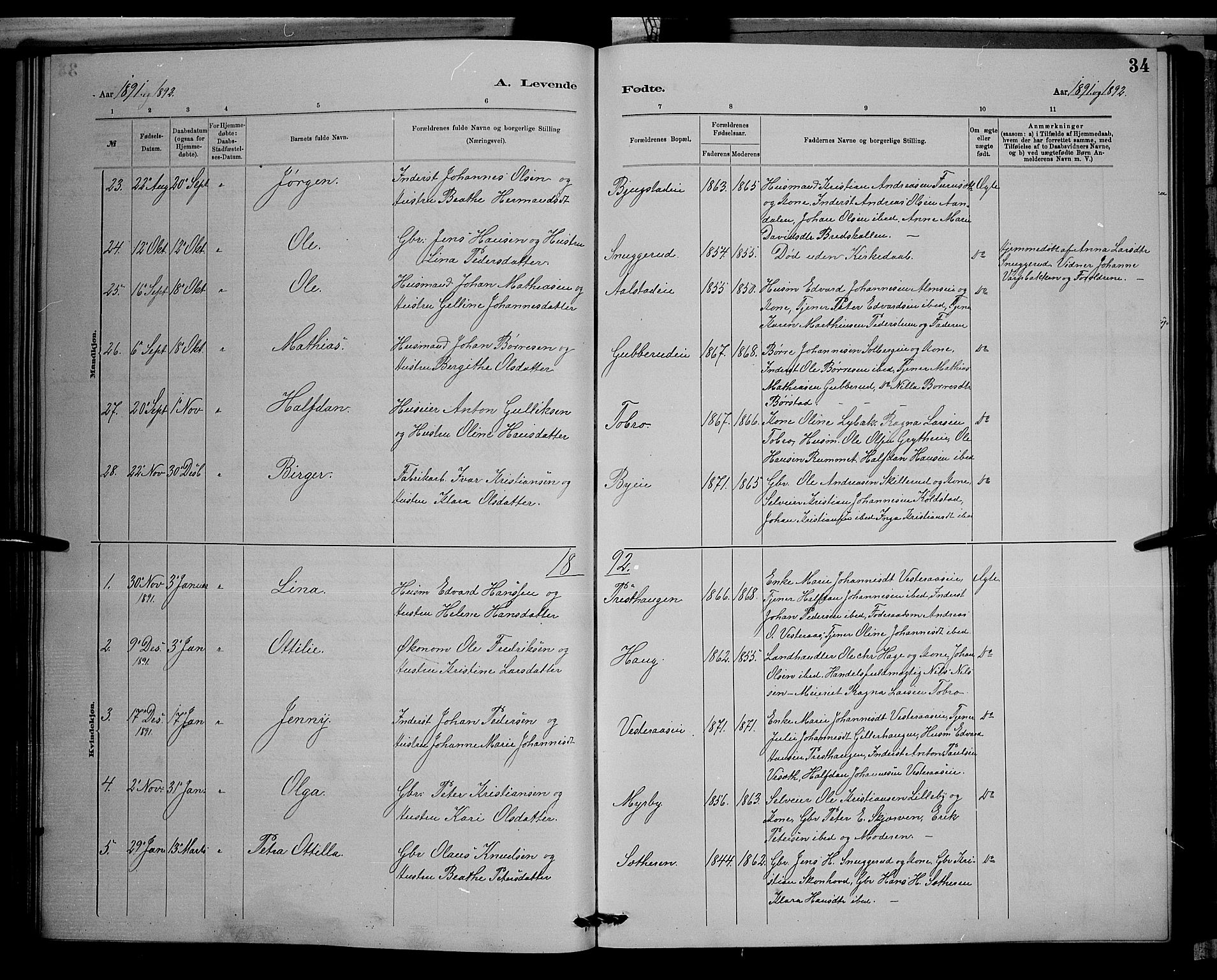 Vardal prestekontor, SAH/PREST-100/H/Ha/Hab/L0008: Parish register (copy) no. 8, 1881-1898, p. 34