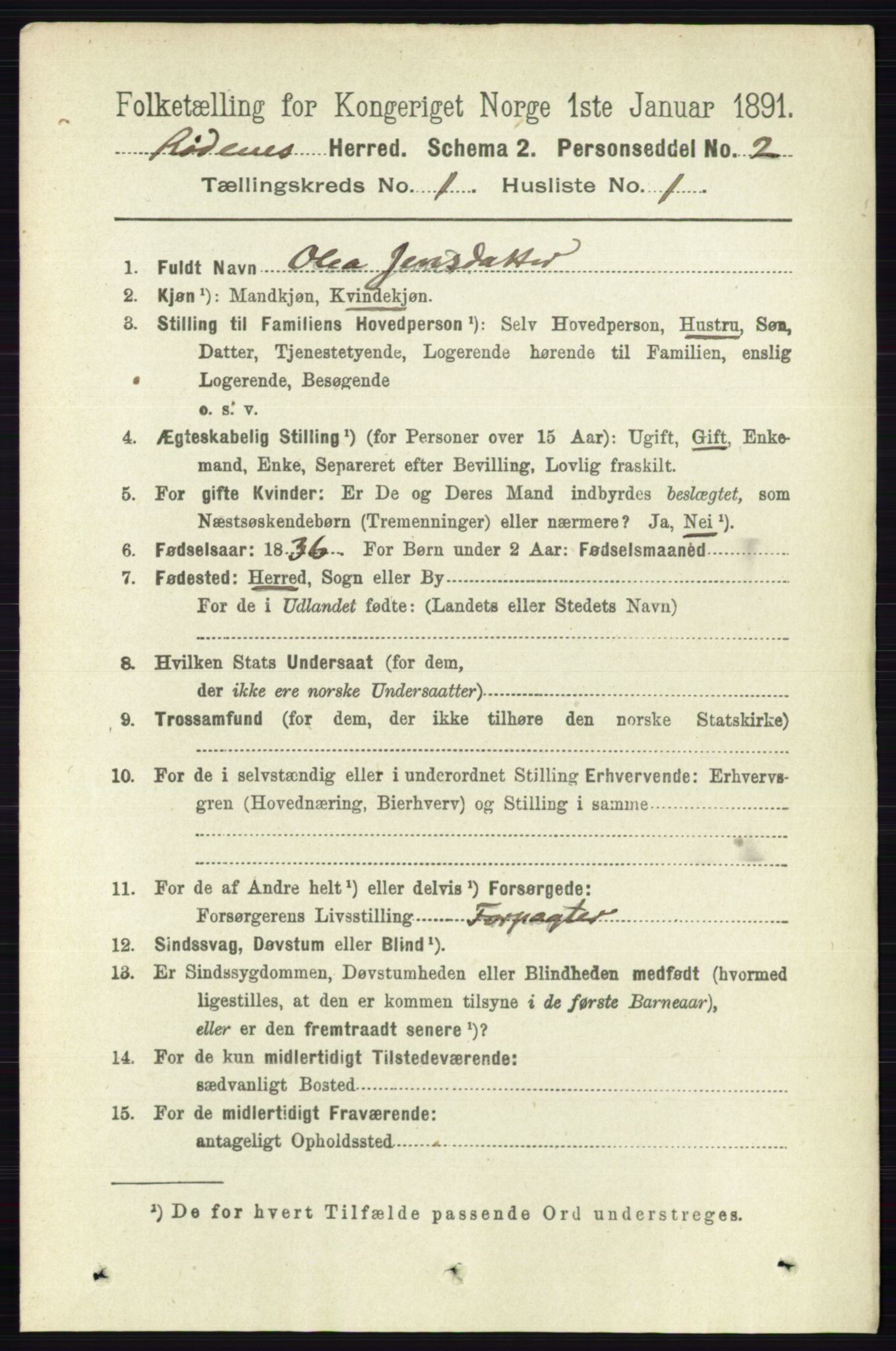 RA, 1891 census for 0120 Rødenes, 1891, p. 122