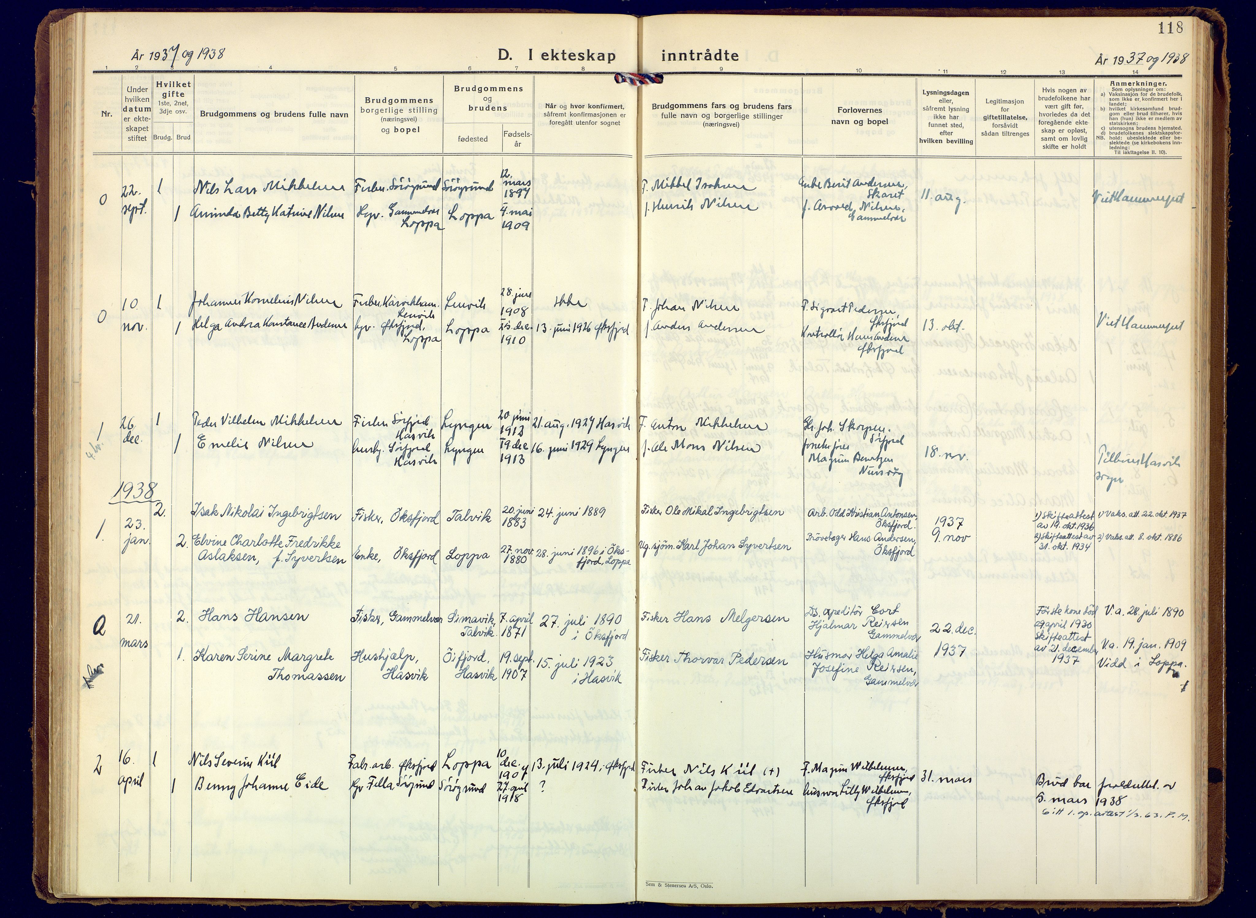 Loppa sokneprestkontor, AV/SATØ-S-1339/H/Ha/L0015kirke: Parish register (official) no. 15, 1933-1941, p. 118