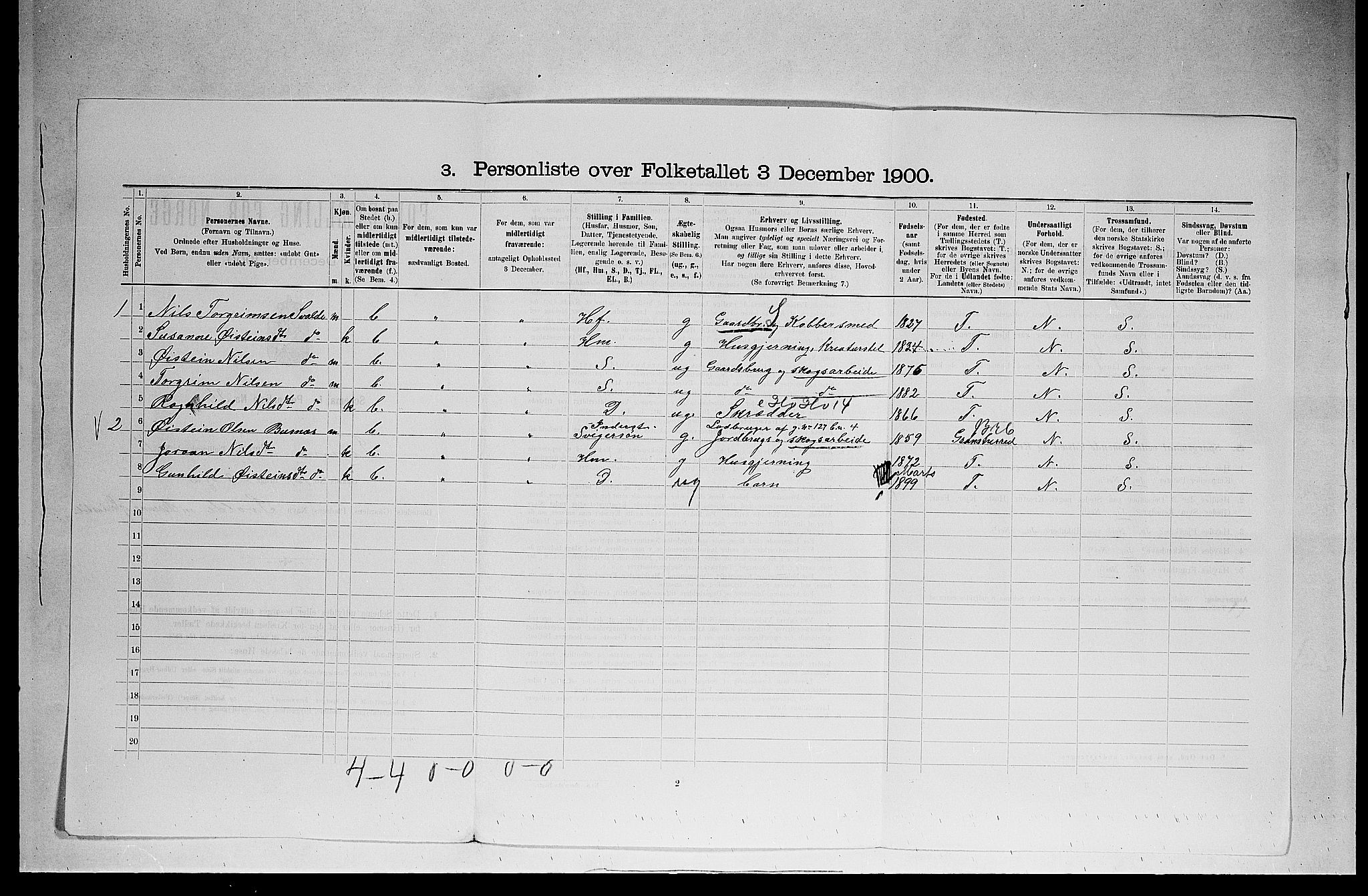 SAKO, 1900 census for Tinn, 1900, p. 824