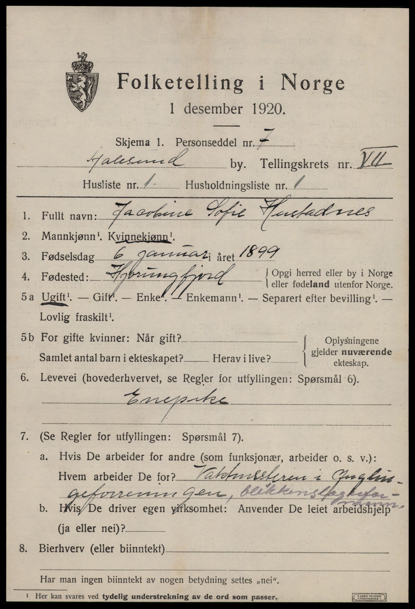 SAT, 1920 census for Ålesund, 1920, p. 19046