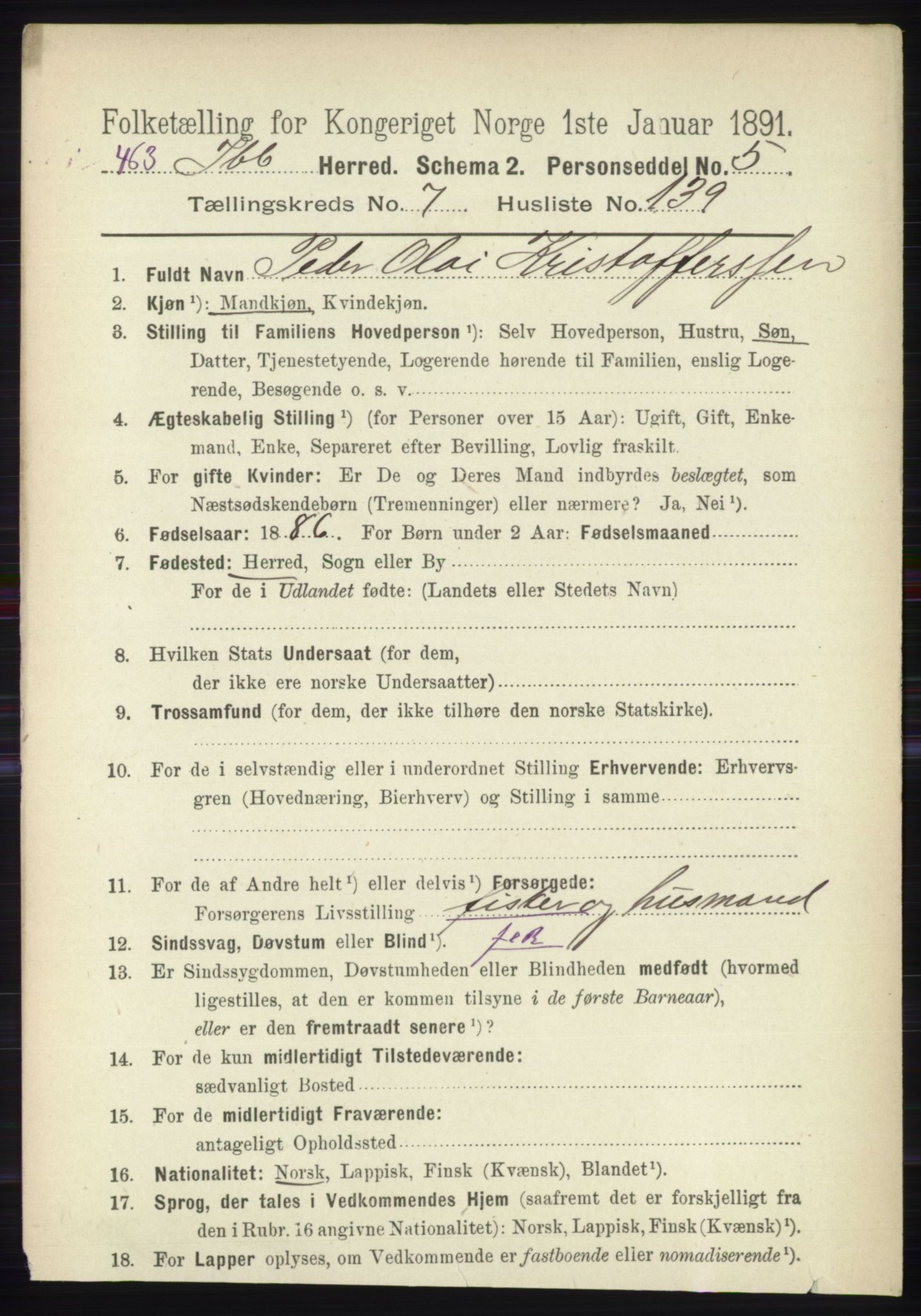 RA, 1891 census for 1917 Ibestad, 1891, p. 5120