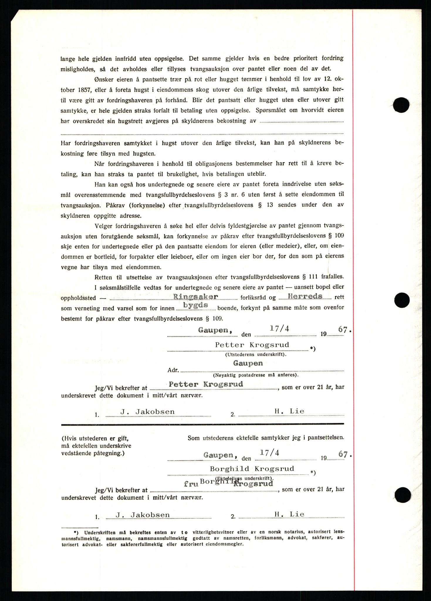 Nord-Hedmark sorenskriveri, SAH/TING-012/H/Hb/Hbf/L0071: Mortgage book no. B71, 1967-1967, Diary no: : 1710/1967