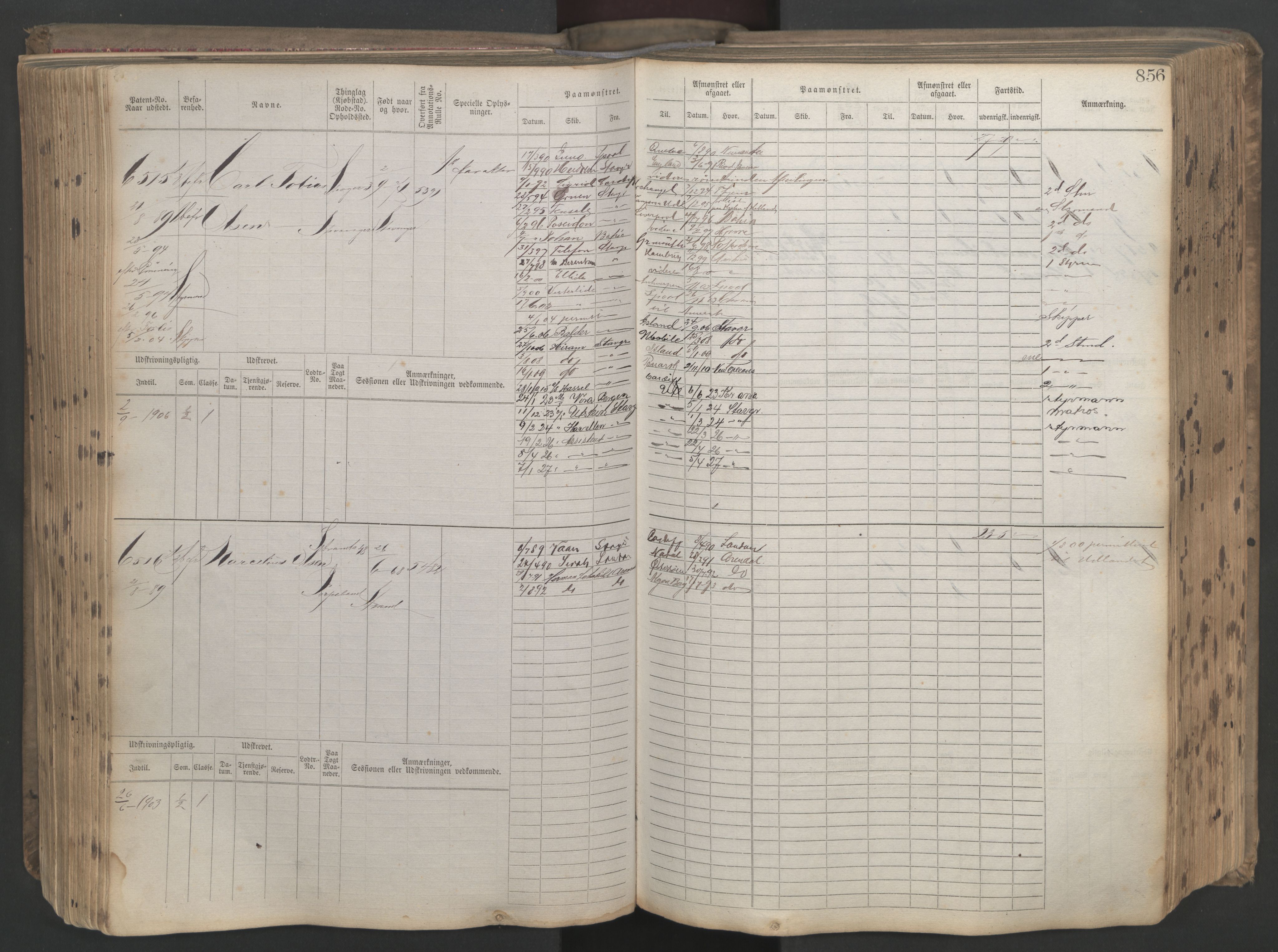 Stavanger sjømannskontor, AV/SAST-A-102006/F/Fb/Fbb/L0021: Sjøfartshovedrulle patnentnr. 6005-7204 (dublett), 1887, p. 260