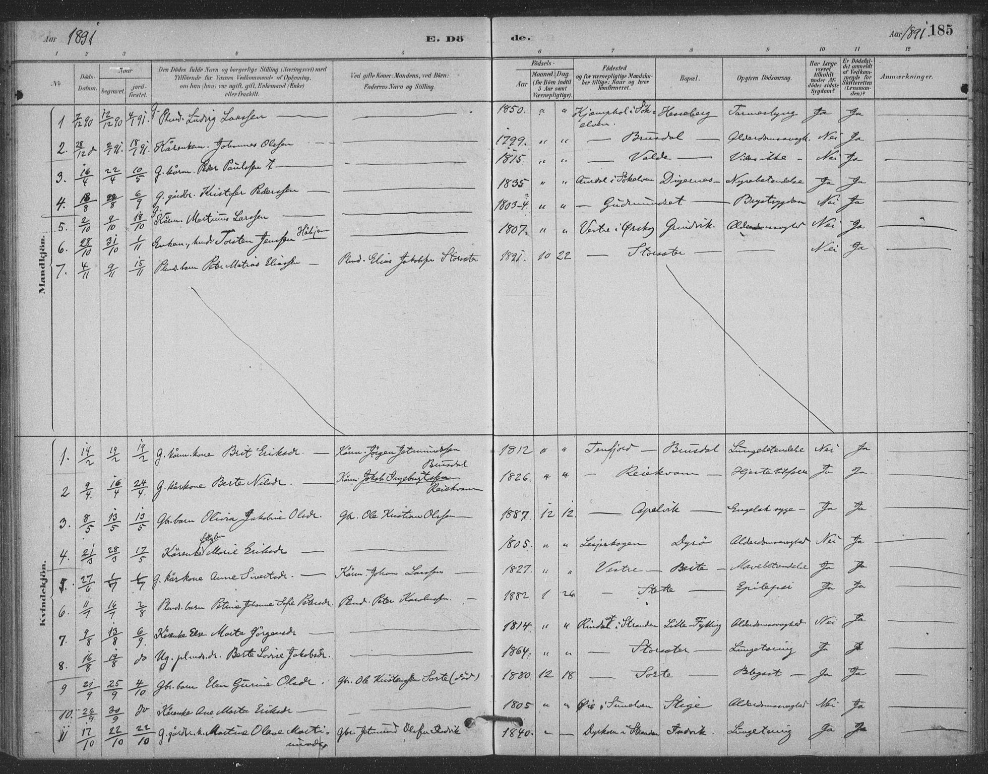 Ministerialprotokoller, klokkerbøker og fødselsregistre - Møre og Romsdal, AV/SAT-A-1454/524/L0356: Parish register (official) no. 524A08, 1880-1899, p. 185