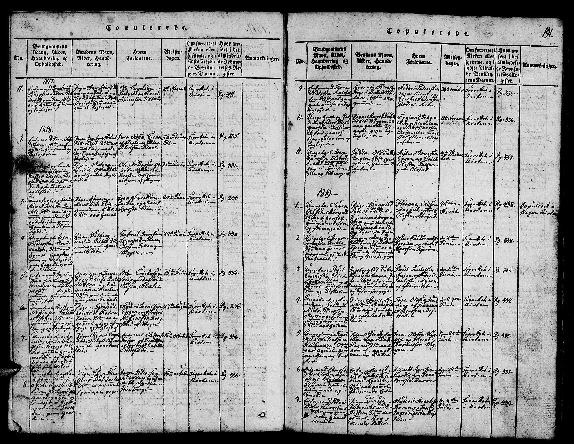 Ministerialprotokoller, klokkerbøker og fødselsregistre - Sør-Trøndelag, SAT/A-1456/665/L0776: Parish register (copy) no. 665C01, 1817-1837, p. 191