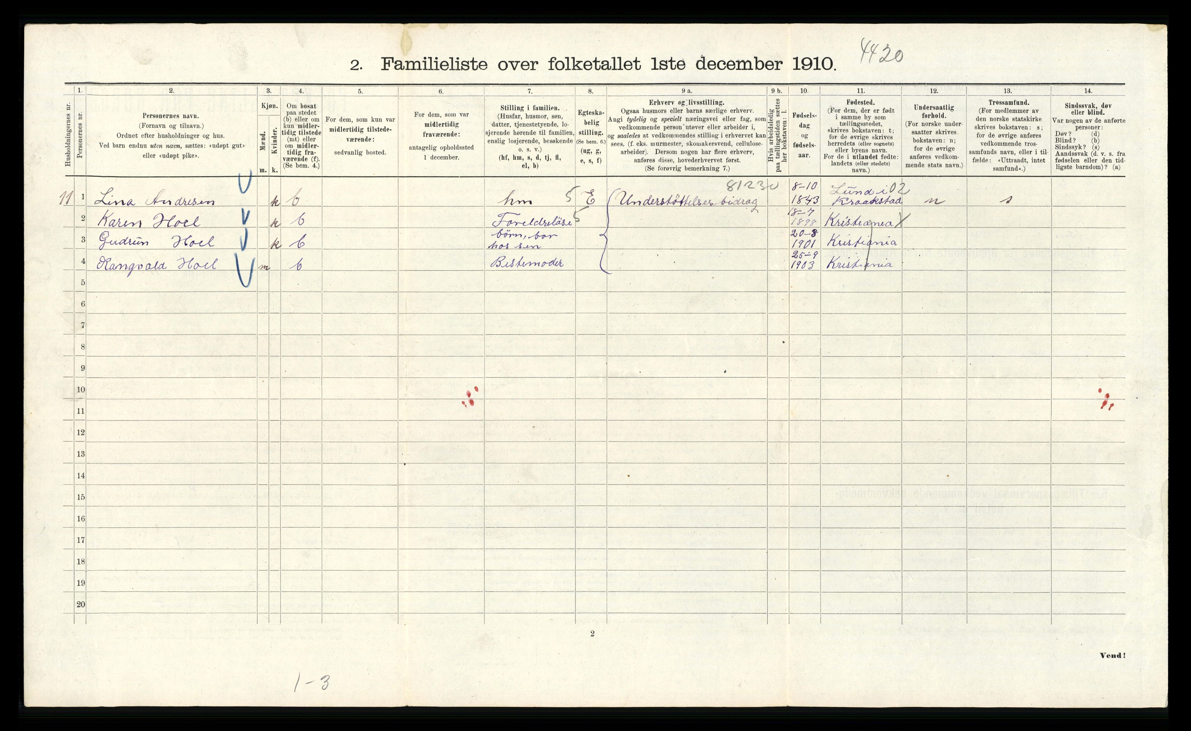 RA, 1910 census for Kristiania, 1910, p. 63162