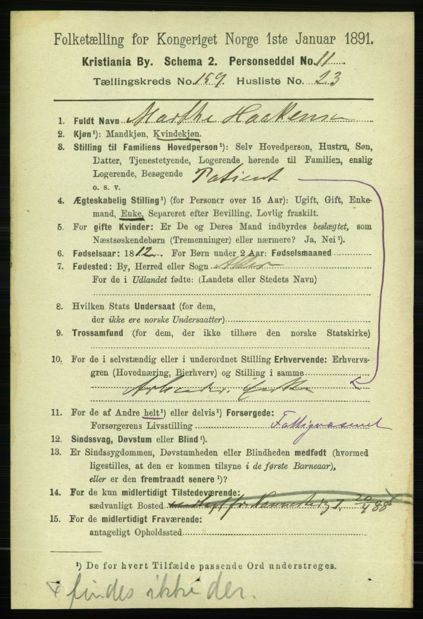 RA, 1891 census for 0301 Kristiania, 1891, p. 90542