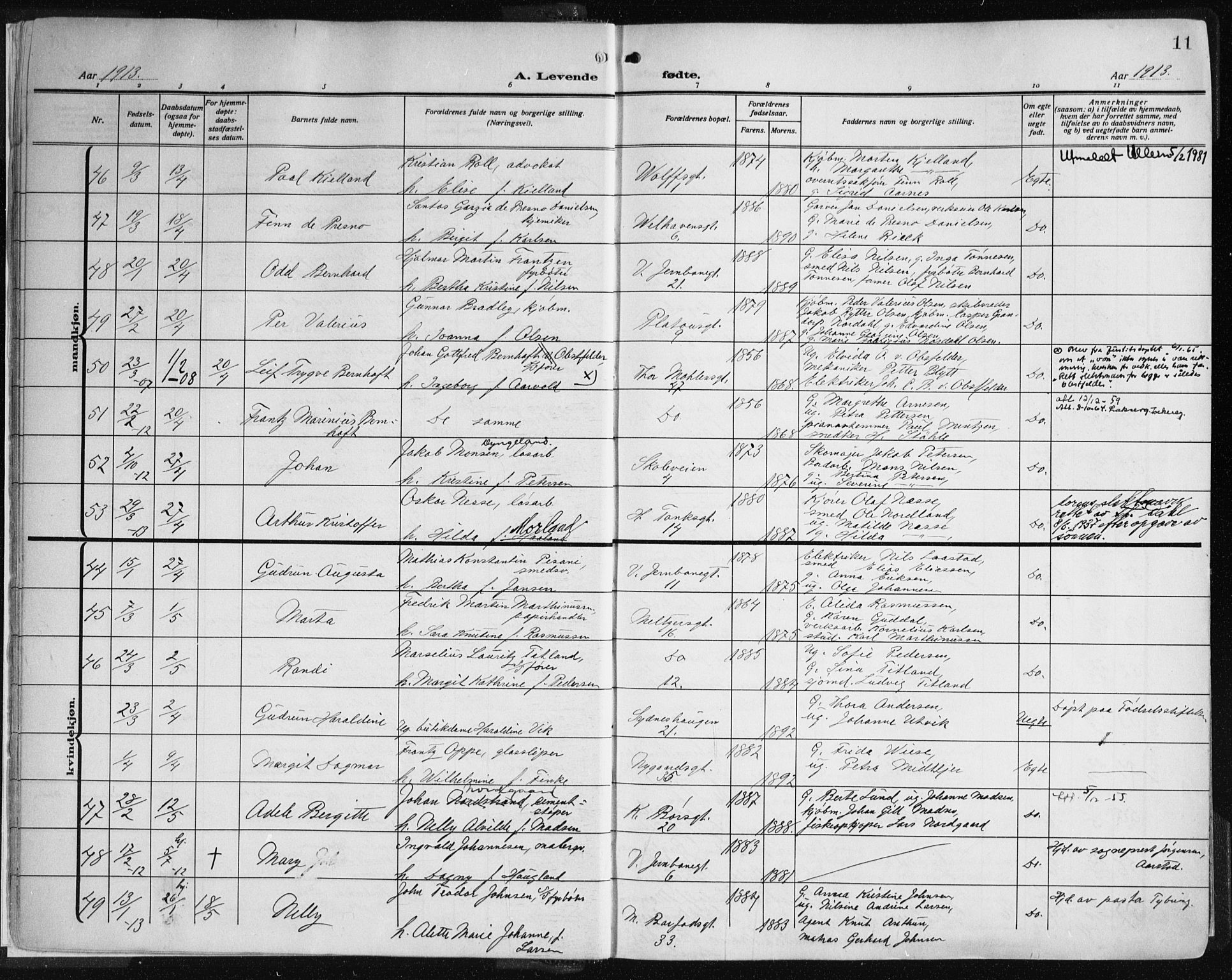 Johanneskirken sokneprestembete, AV/SAB-A-76001/H/Haa: Parish register (official) no. A 3, 1913-1934, p. 11