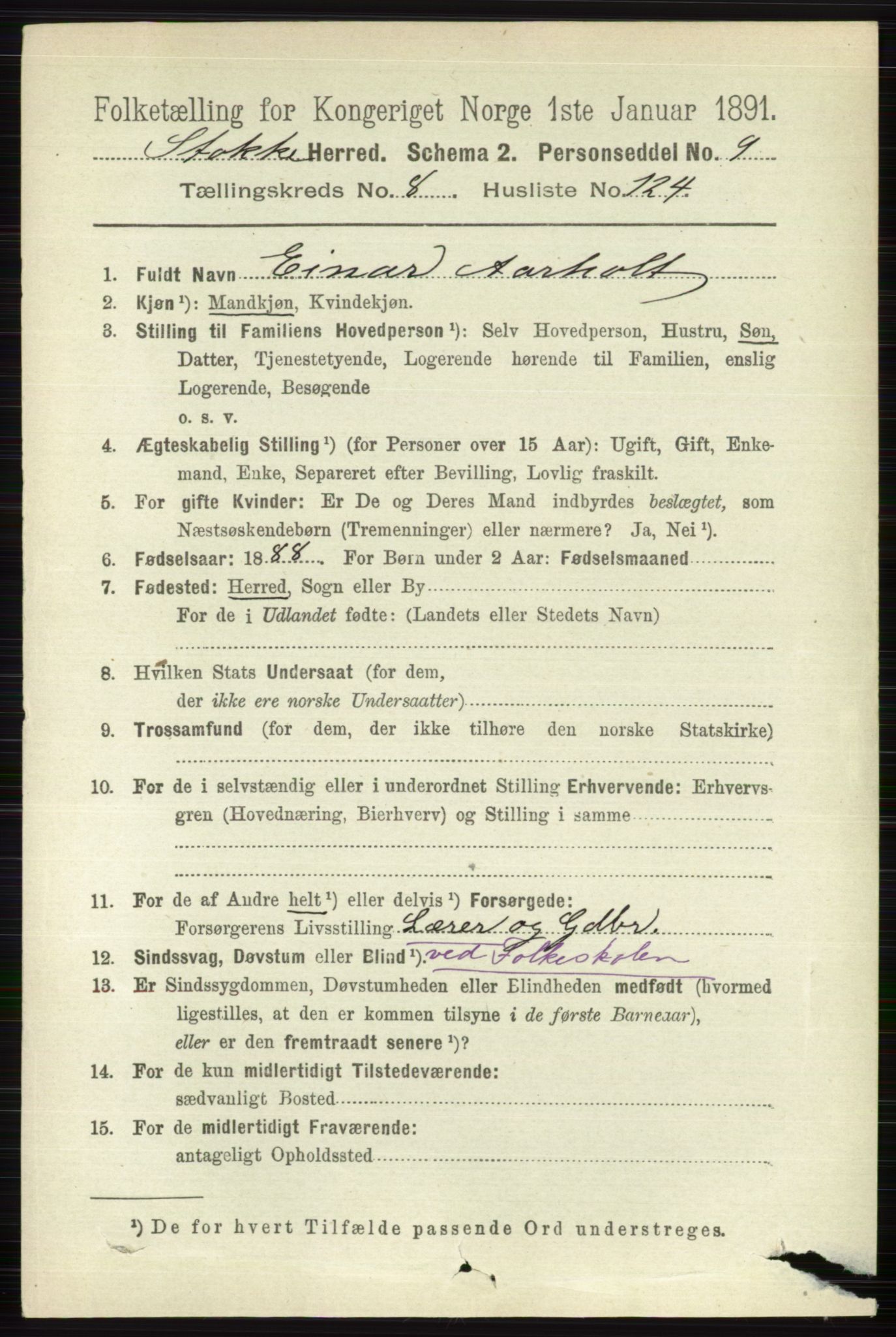 RA, 1891 census for 0720 Stokke, 1891, p. 5773