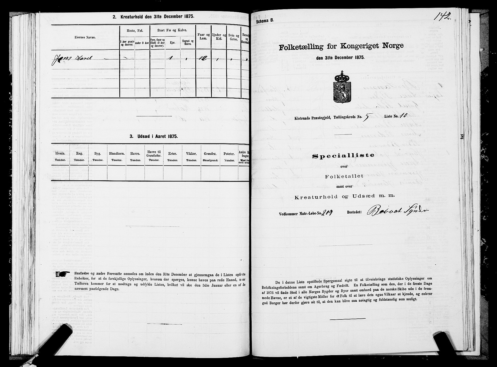 SATØ, 1875 census for 2020P Kistrand, 1875, p. 2142