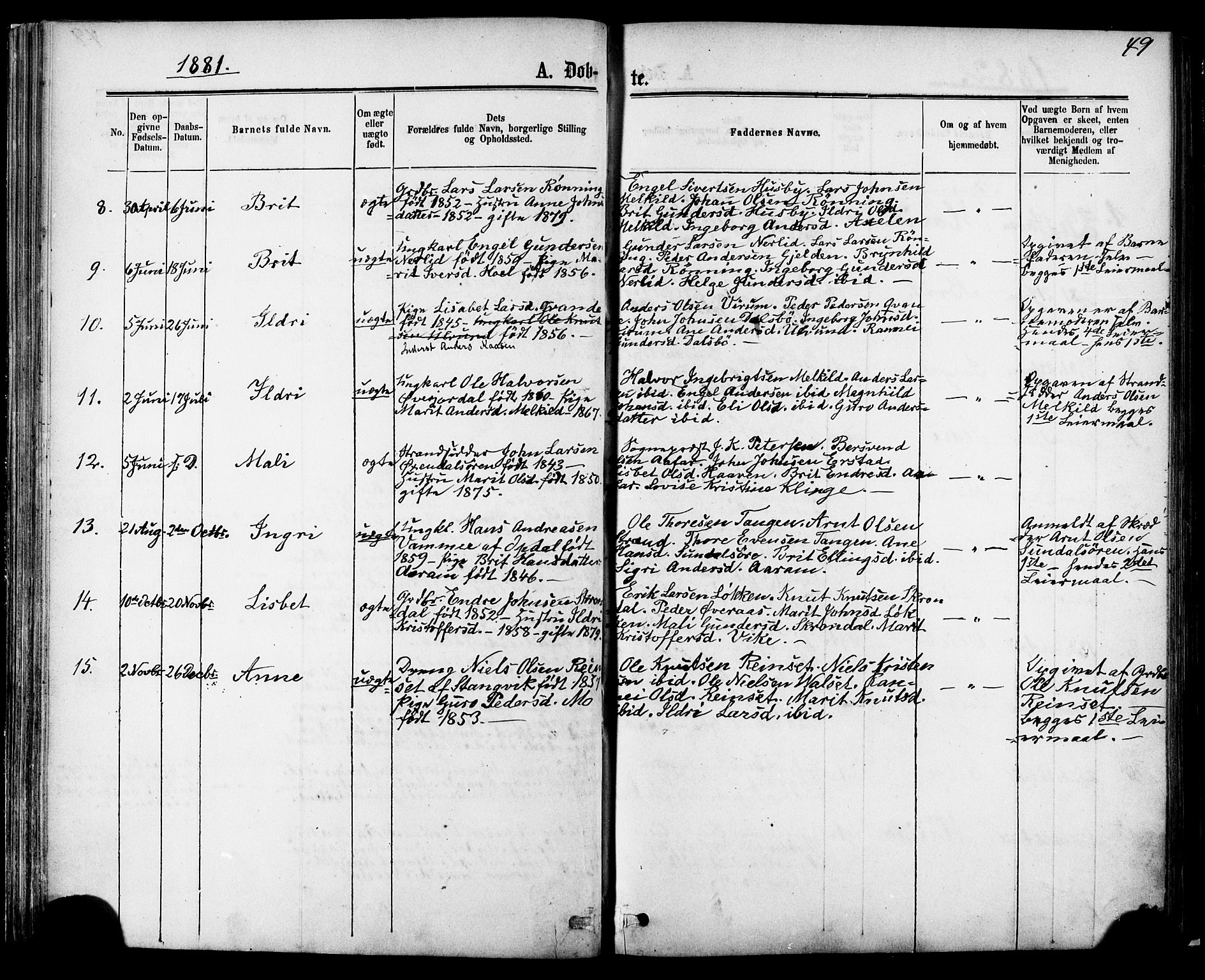 Ministerialprotokoller, klokkerbøker og fødselsregistre - Møre og Romsdal, SAT/A-1454/588/L1005: Parish register (official) no. 588A02, 1871-1885, p. 49