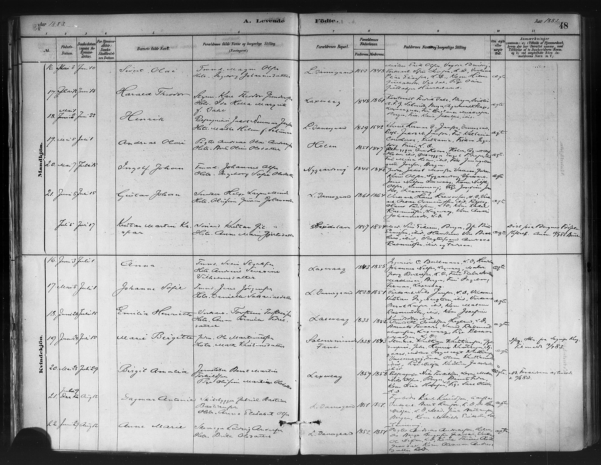 Askøy Sokneprestembete, AV/SAB-A-74101/H/Ha/Haa/Haae/L0002: Parish register (official) no. E 2, 1878-1891, p. 48