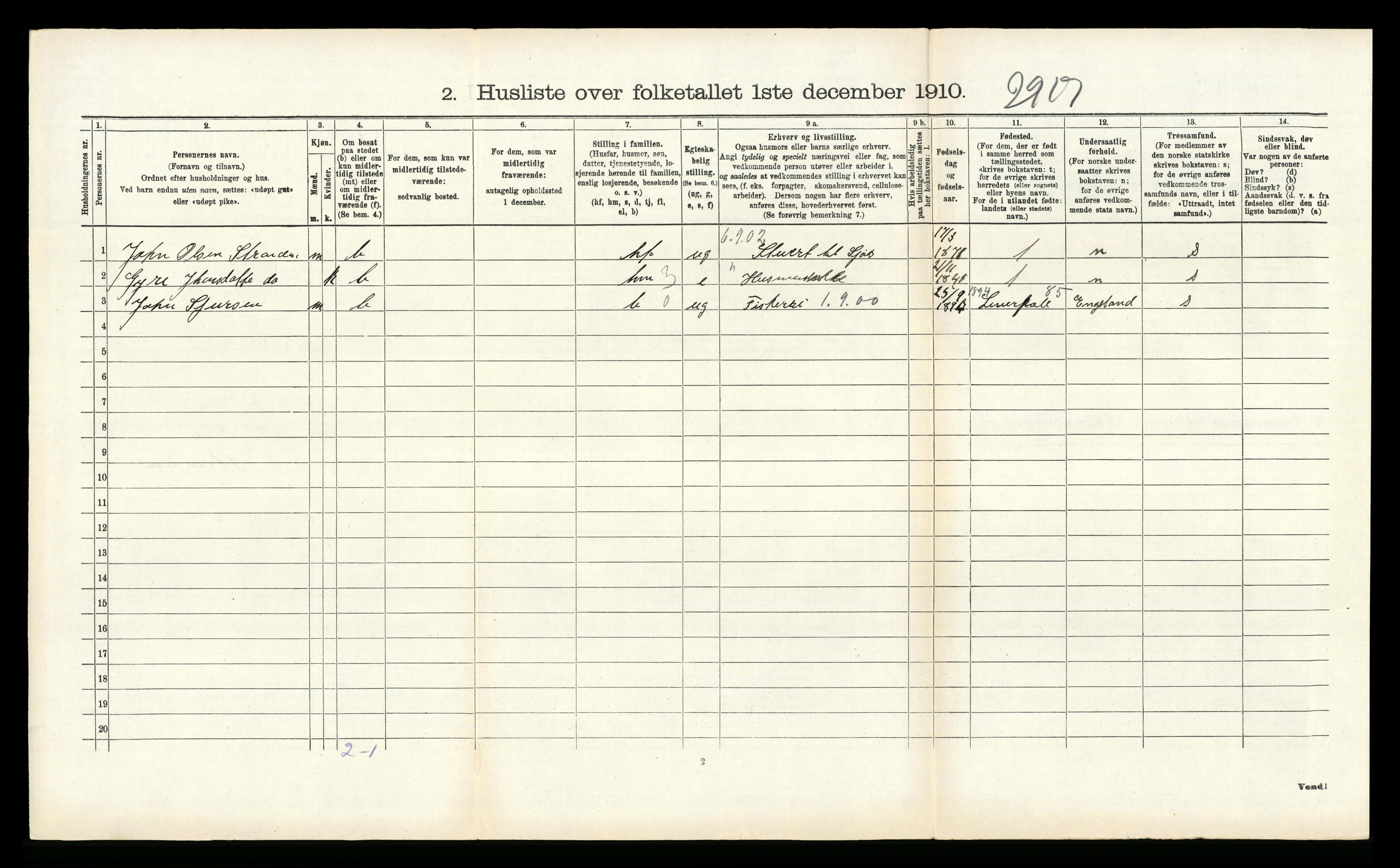 RA, 1910 census for Kvam, 1910, p. 1110