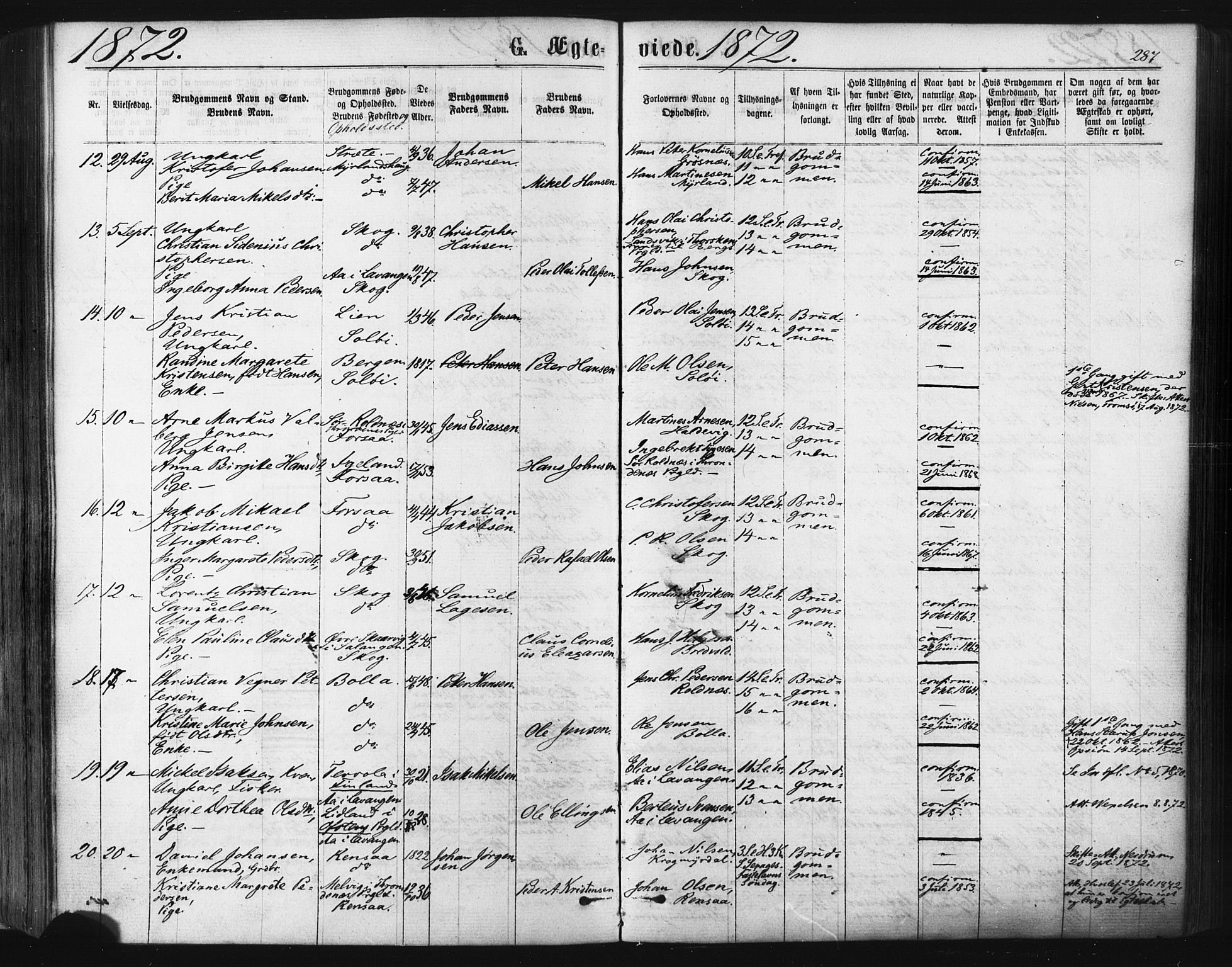 Ibestad sokneprestembete, SATØ/S-0077/H/Ha/Haa/L0010kirke: Parish register (official) no. 10, 1869-1879, p. 287