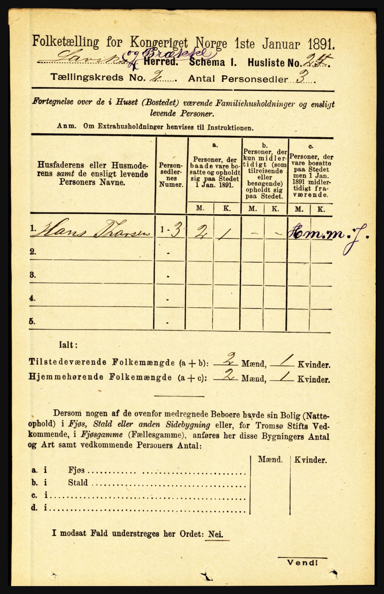 RA, 1891 census for 1415 Lavik og Brekke, 1891, p. 285